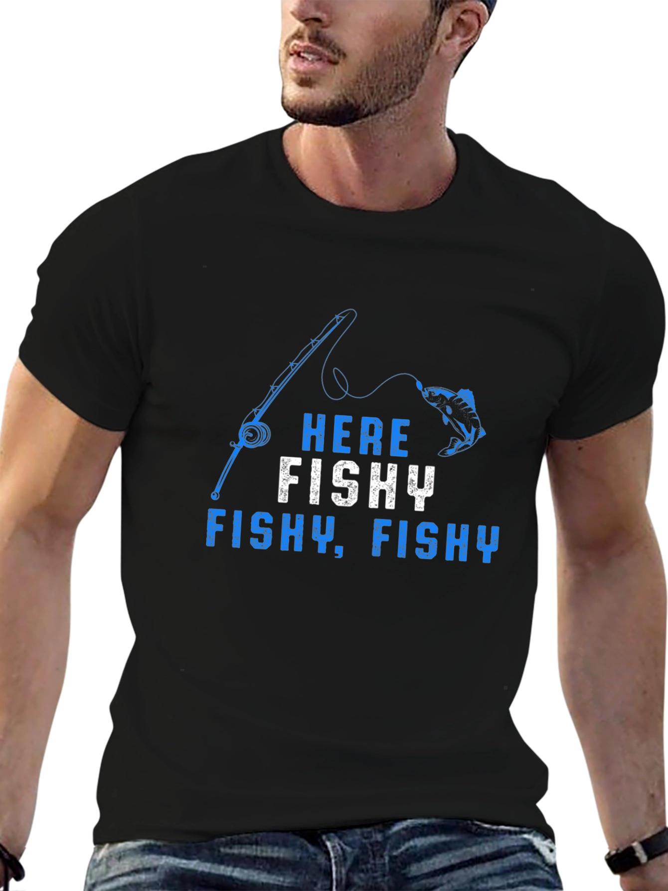 Here Fishy T-Shirt - Fishing Rod Design