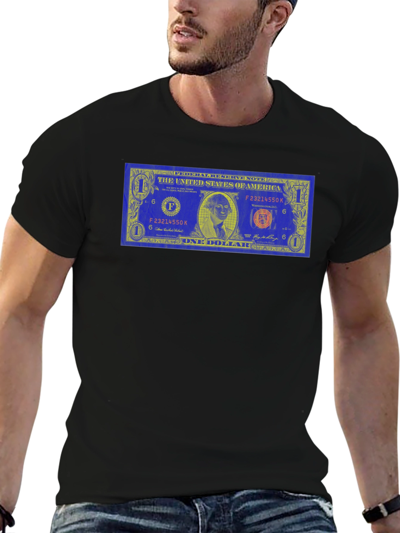 Novelty Dollar Bill Graphic Black T-Shirt