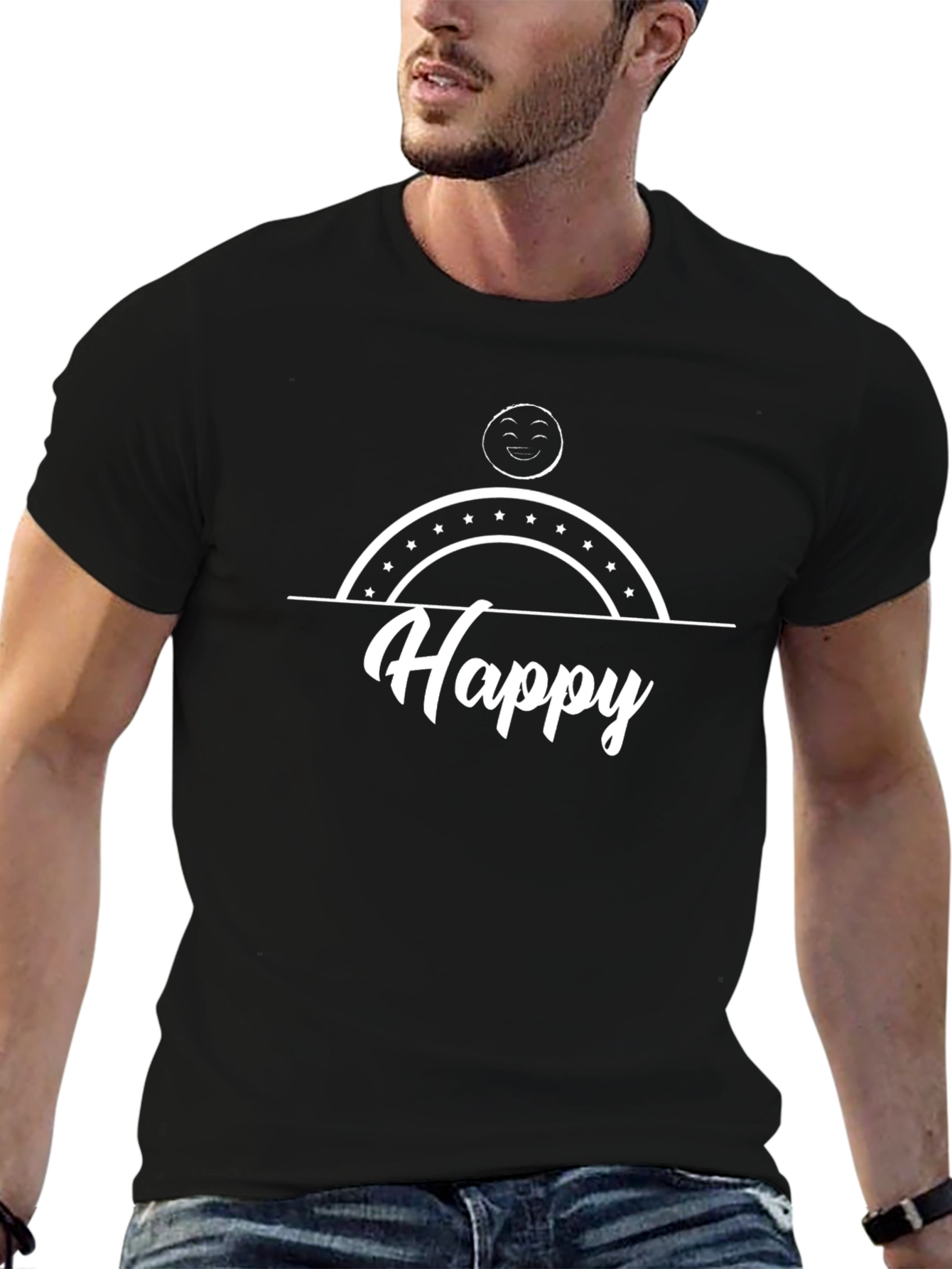 Happy Graphic Tee - Trendy Black T-Shirt