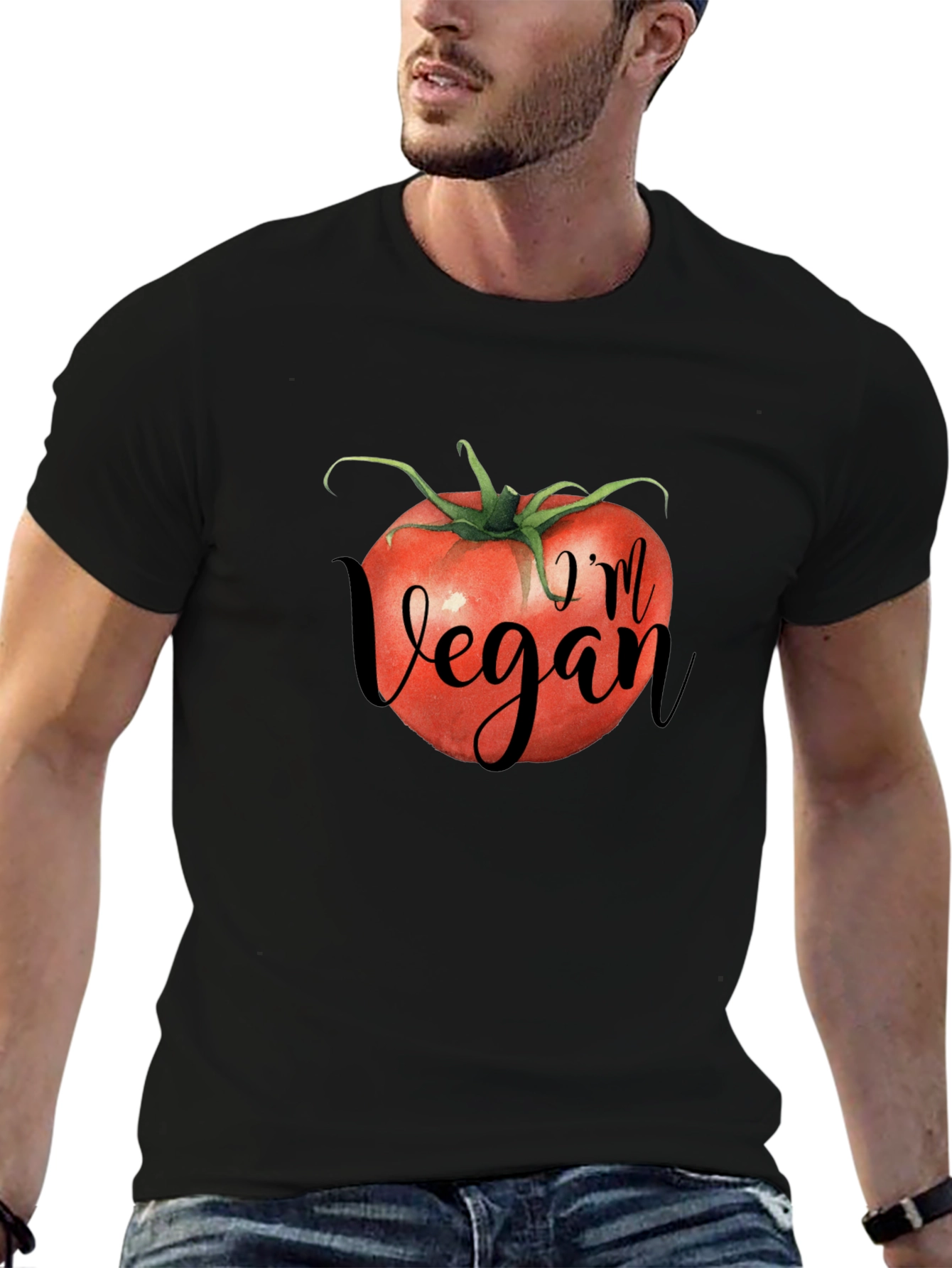 Vegan Tomato Graphic Tee - Black Unisex T-Shirt