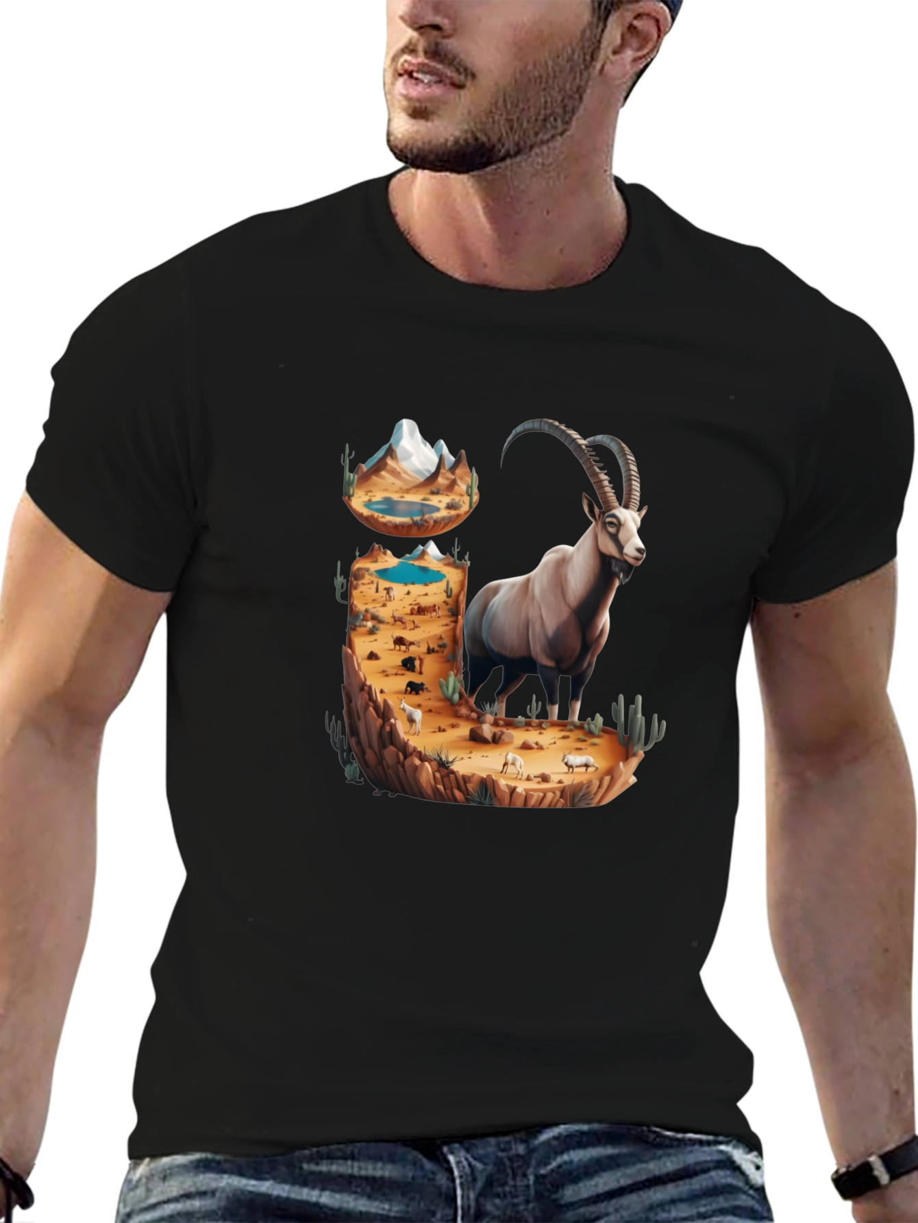Desert Ibex Graphic Tee - Nature Inspired Design