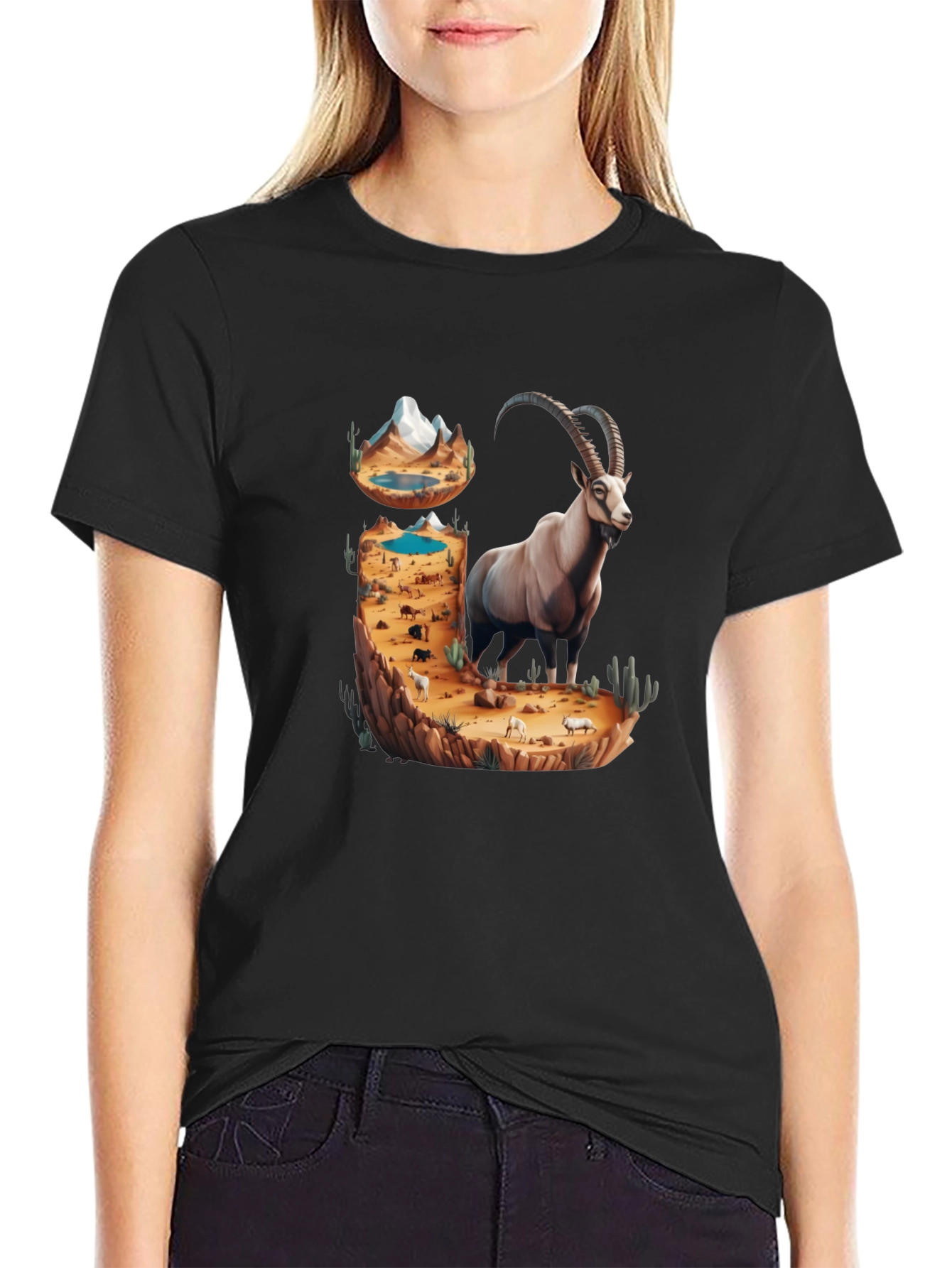 Desert Ibex Graphic Tee - Nature Inspired Design