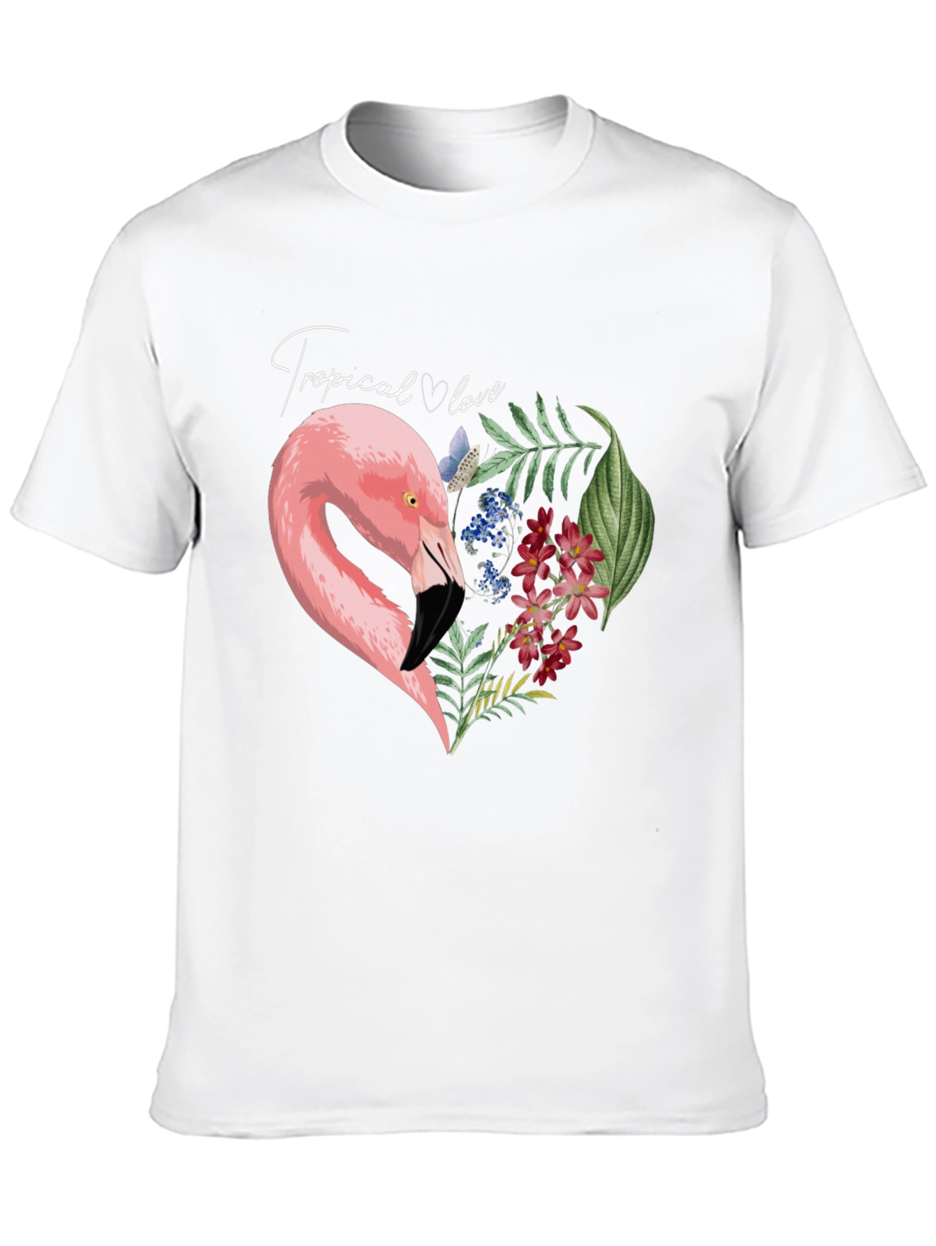 Tropical Flamingo Heart Graphic Tee - Black