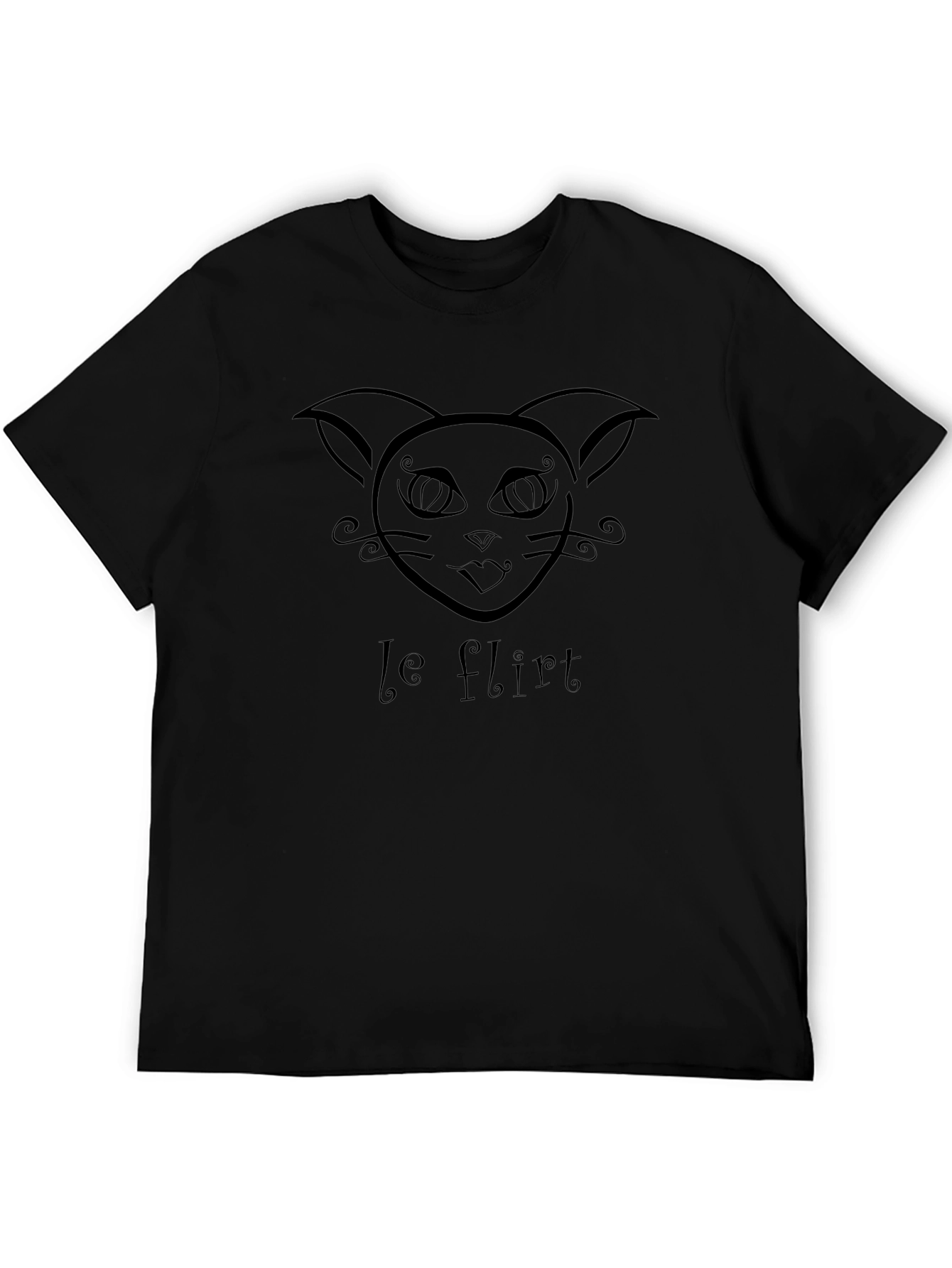 Le Flirt Cat Graphic Tee - Black Cotton T-Shirt