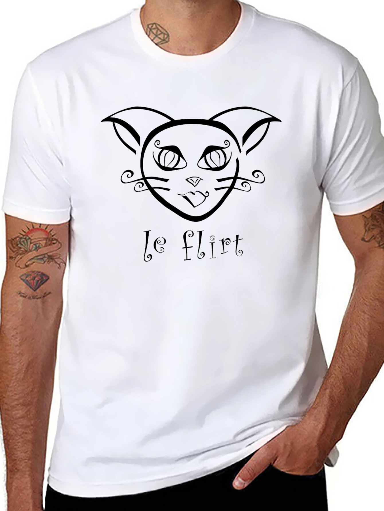 Le Flirt Cat Graphic Tee - Black Cotton T-Shirt