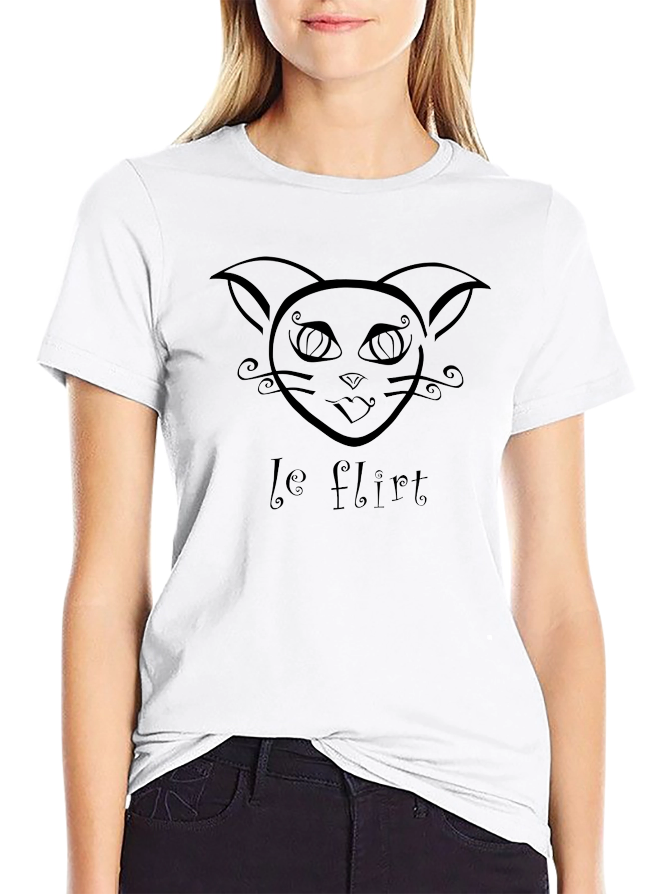 Le Flirt Cat Graphic Tee - Black Cotton T-Shirt