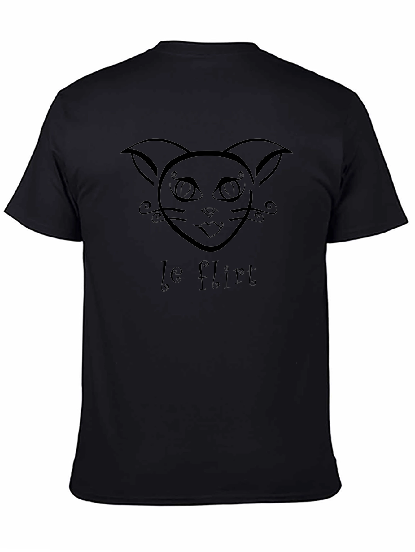 Le Flirt Cat Graphic Tee - Black Cotton T-Shirt