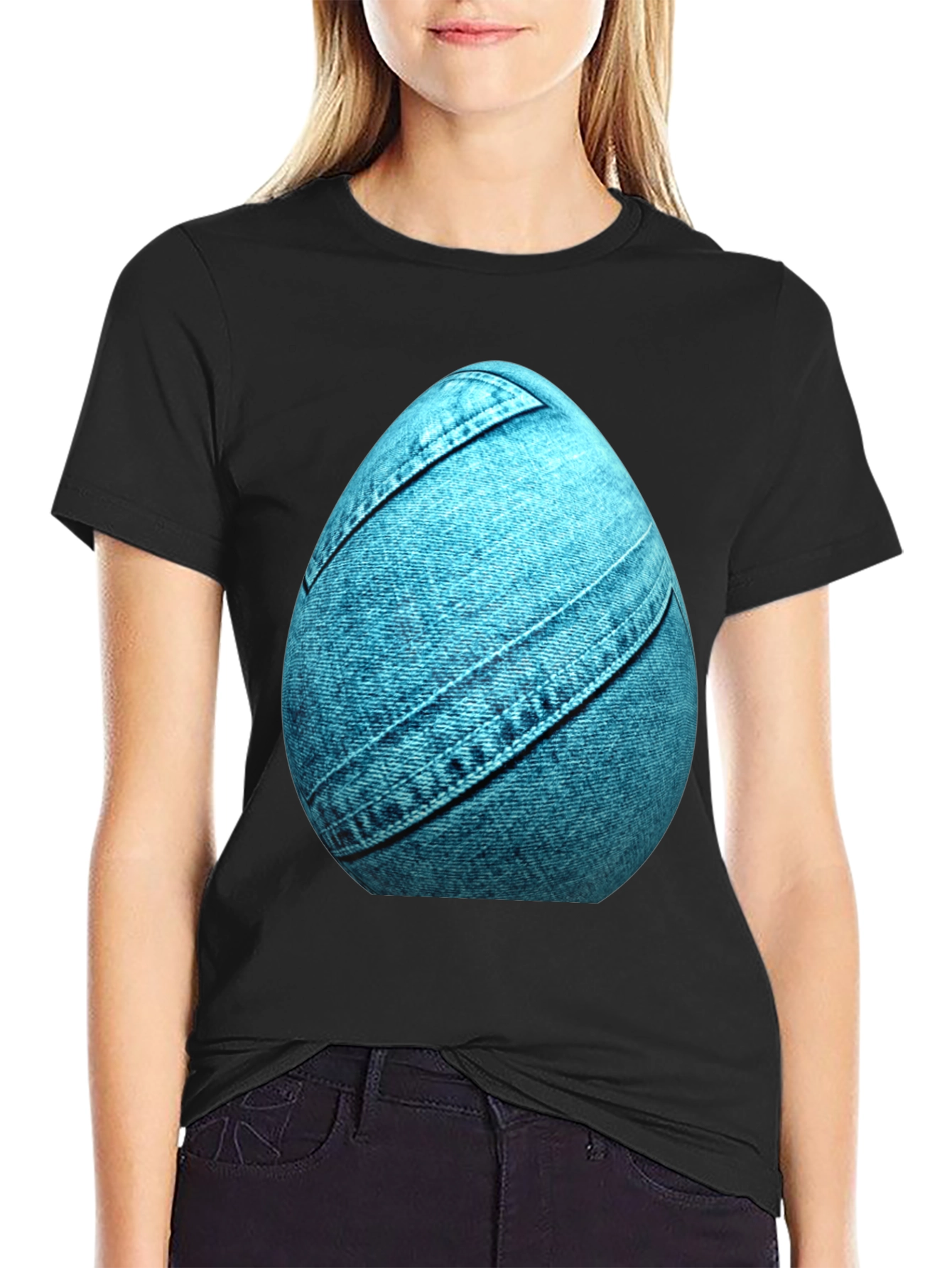 Denim Egg Graphic Tee - Unique Easter Style