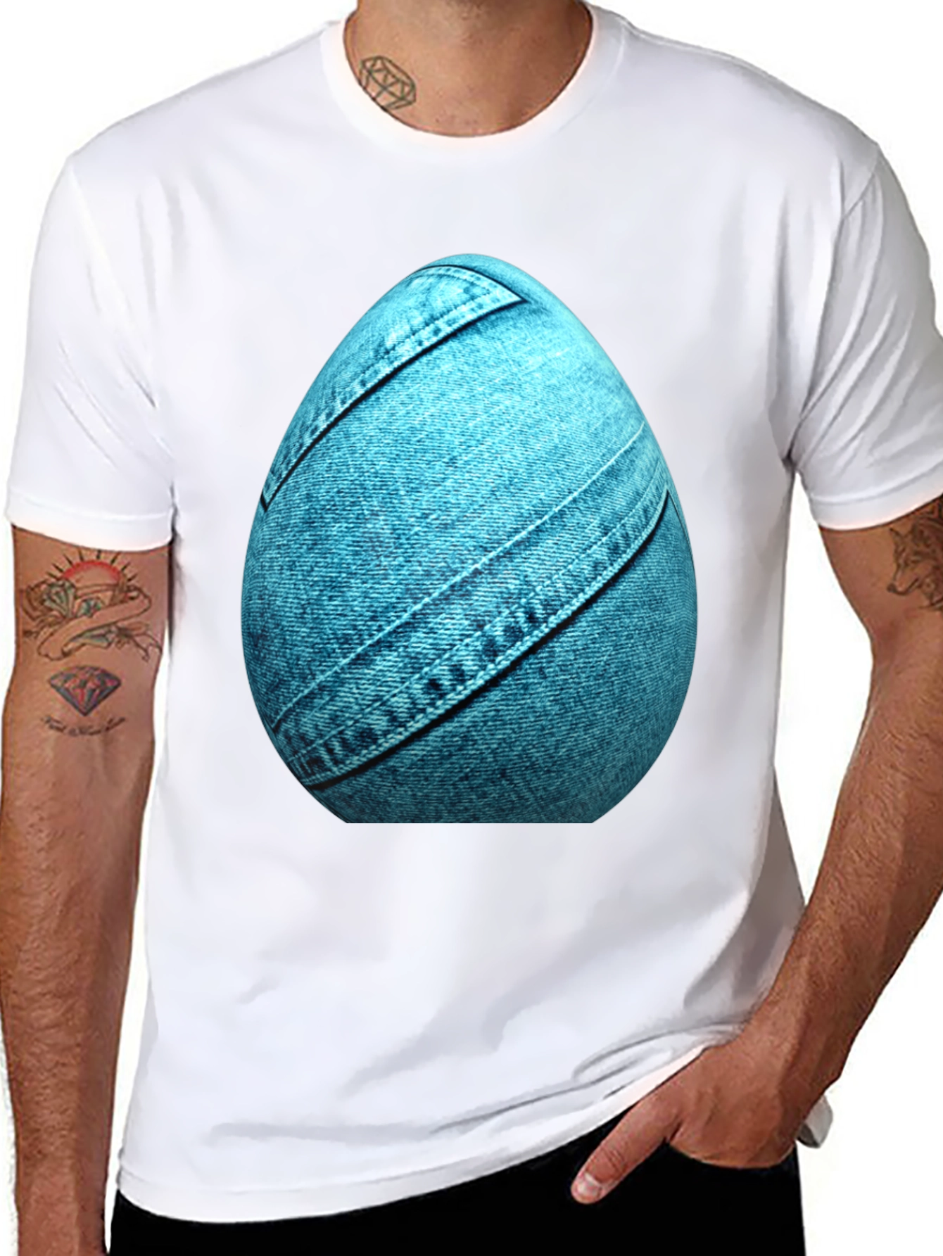 Denim Egg Graphic Tee - Unique Easter Style