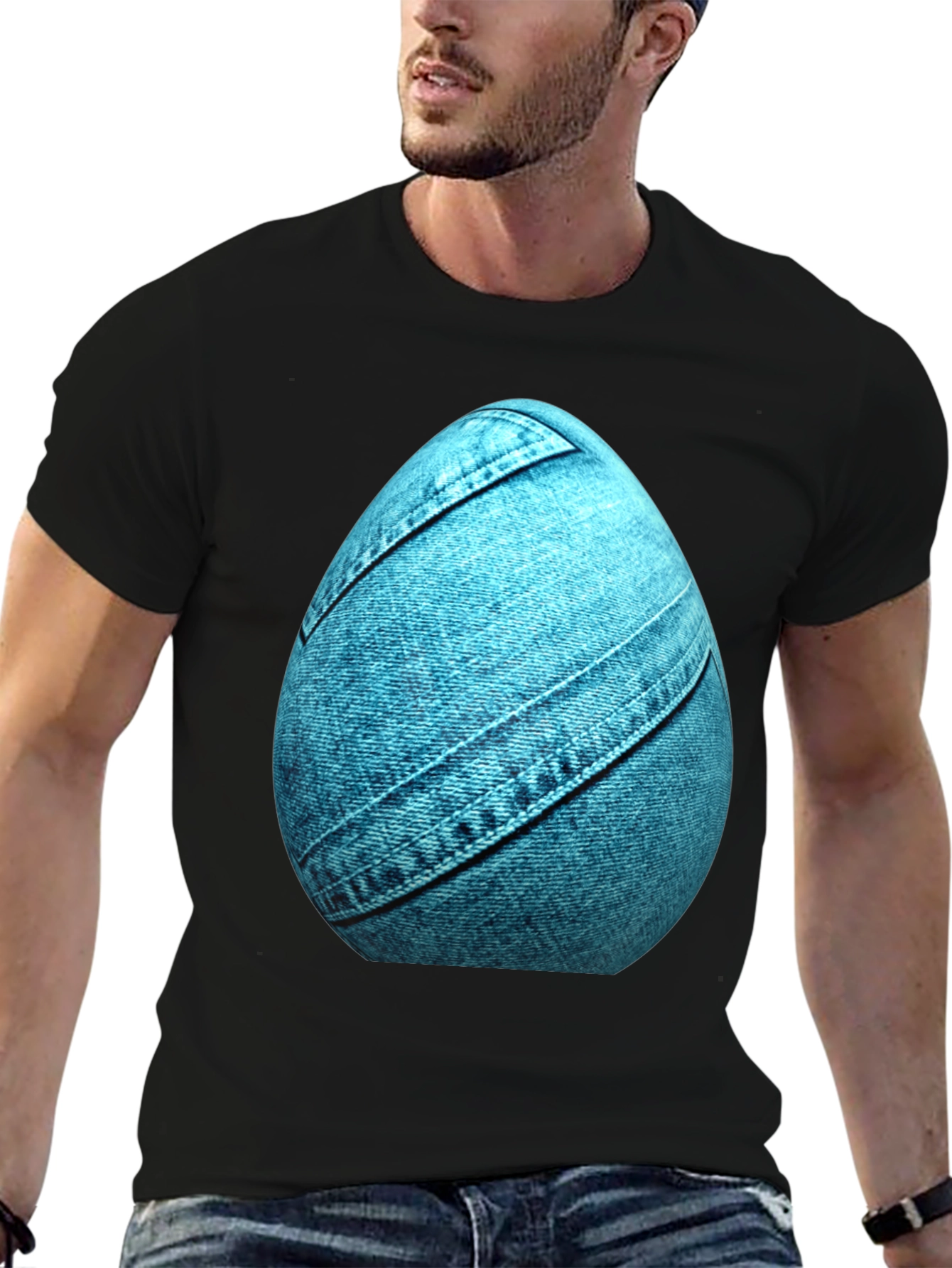 Denim Egg Graphic Tee - Unique Easter Style