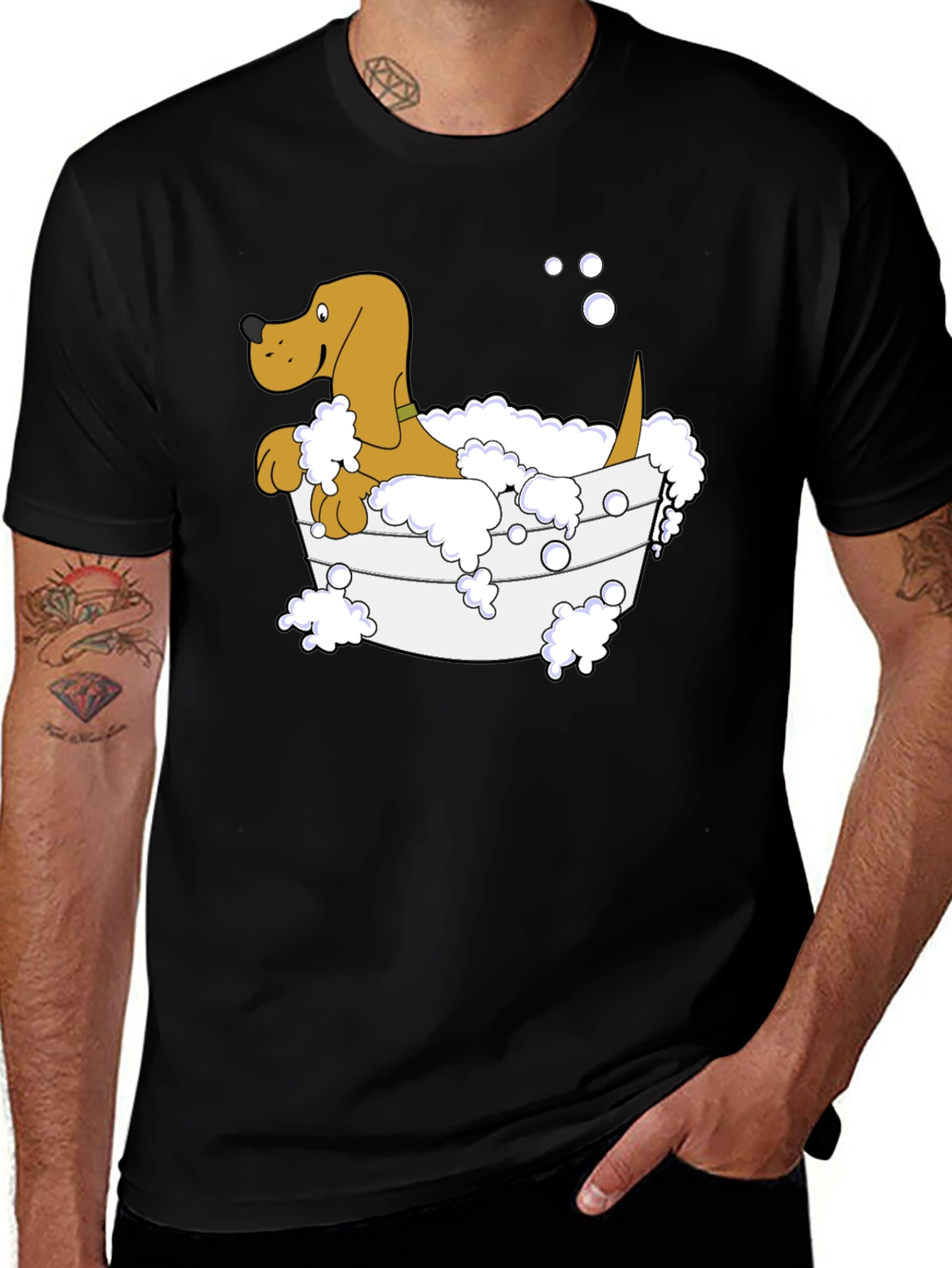 Dog in Tub Graphic Tee - Unique Cartoon Design