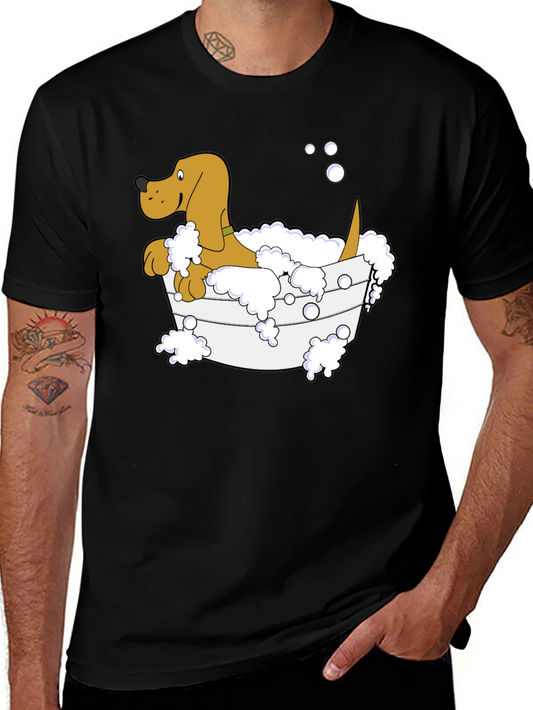 Dog in Tub Graphic Tee - Unique Cartoon Design