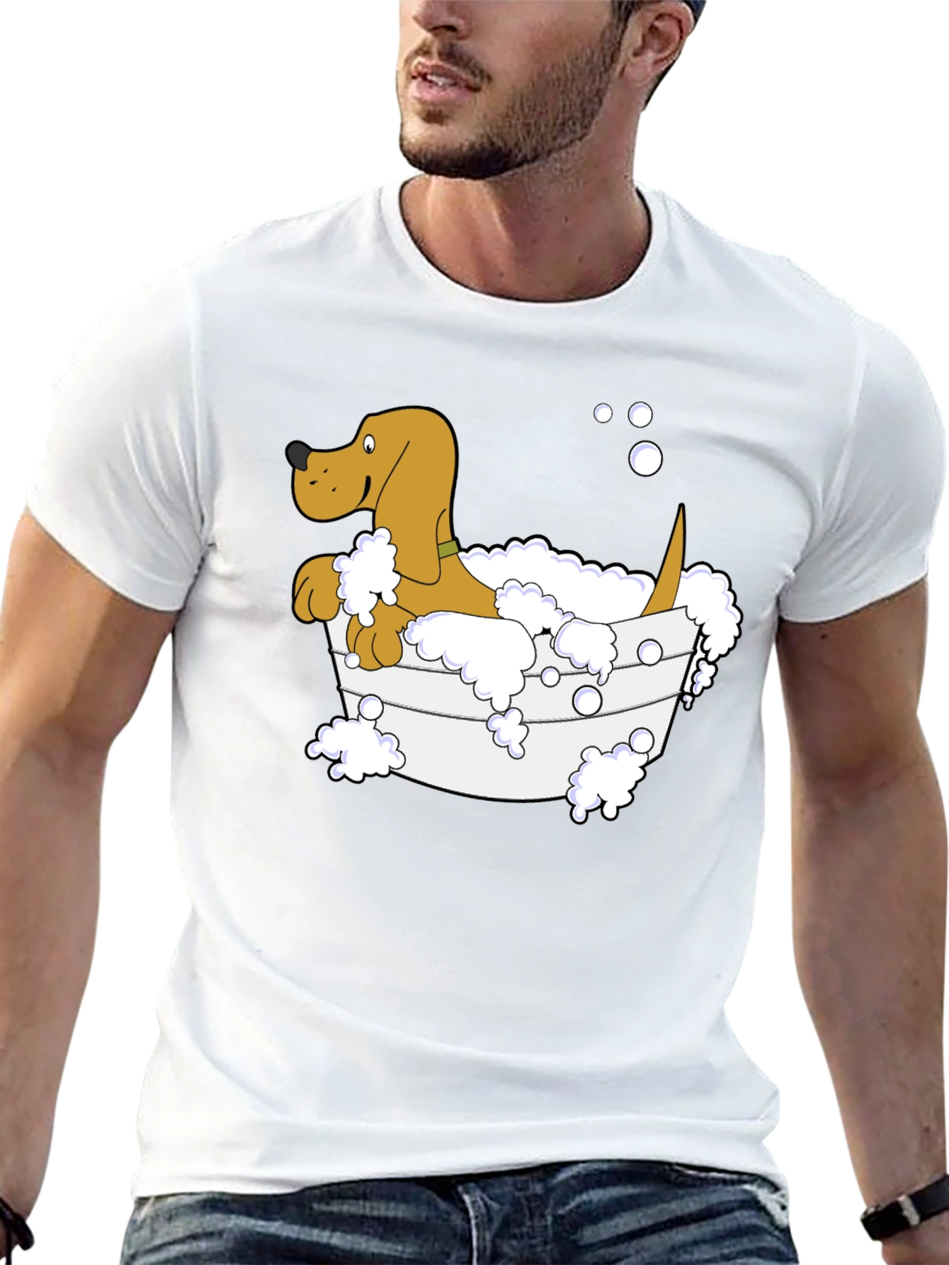 Dog in Tub Graphic Tee - Unique Cartoon Design