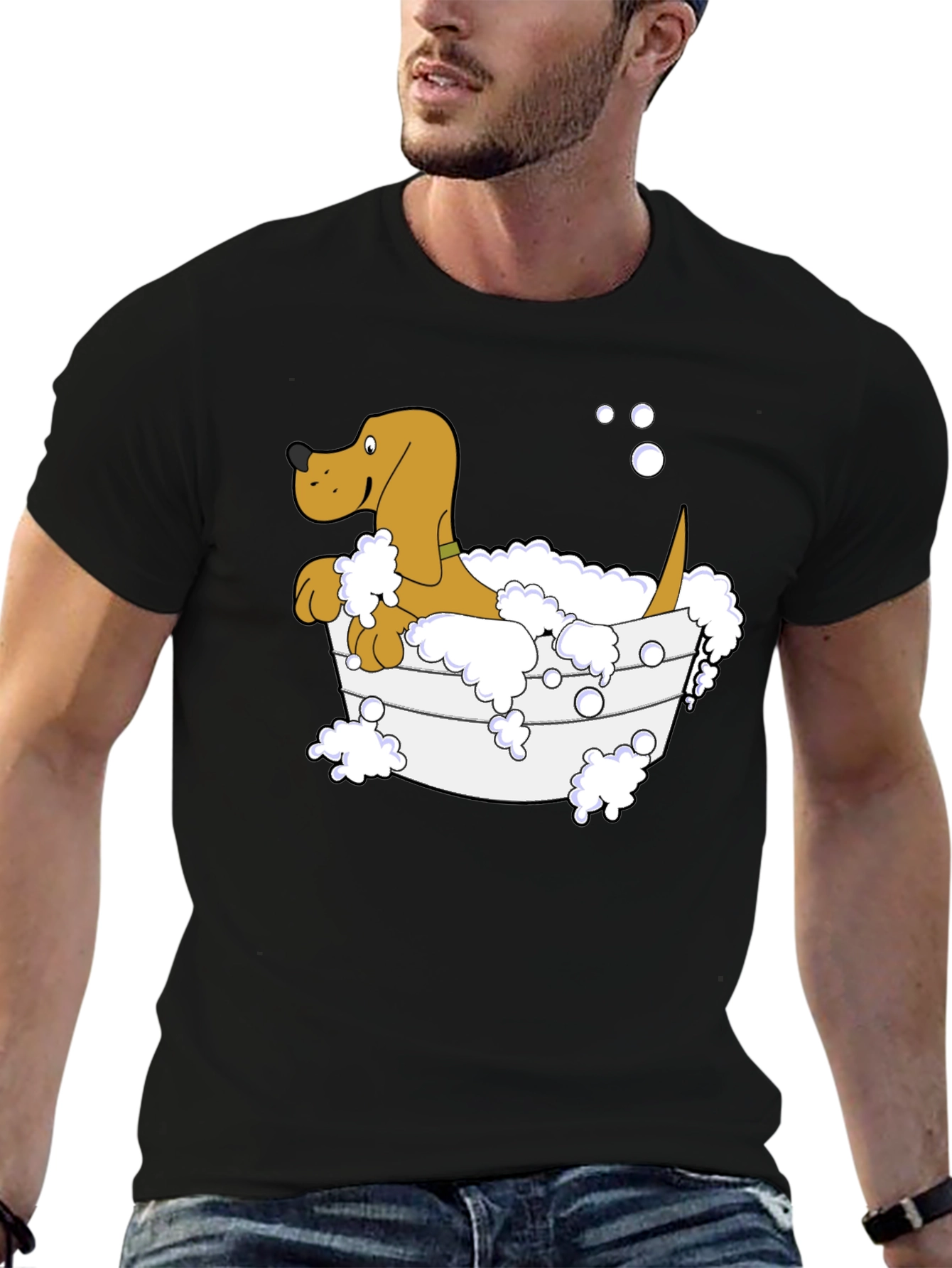 Dog in Tub Graphic Tee - Unique Cartoon Design