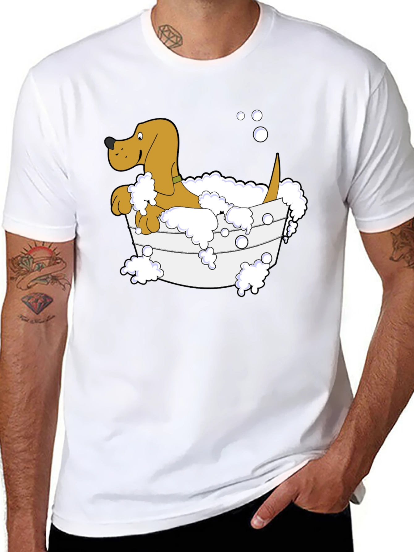 Dog in Tub Graphic Tee - Unique Cartoon Design