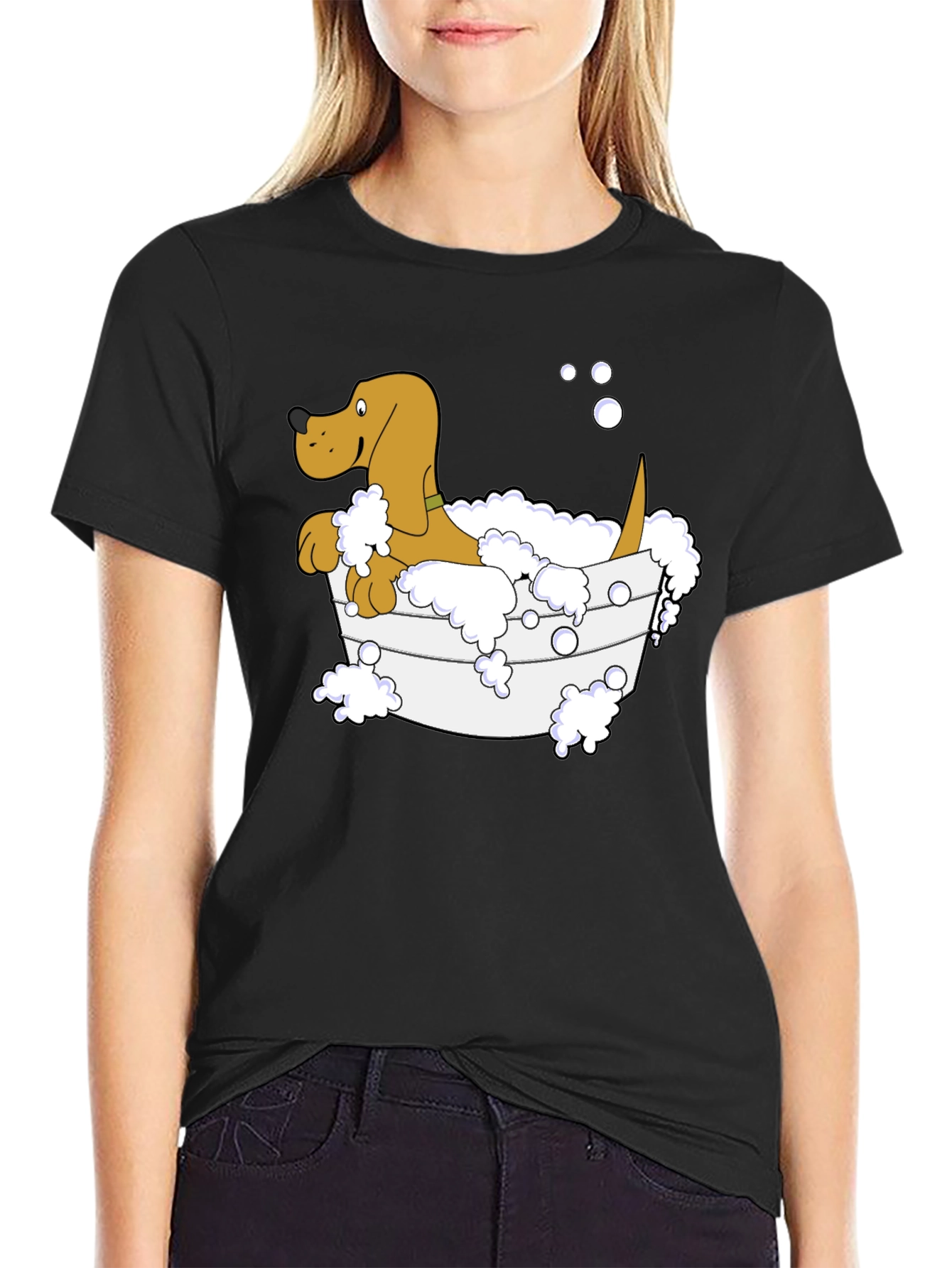 Dog in Tub Graphic Tee - Unique Cartoon Design
