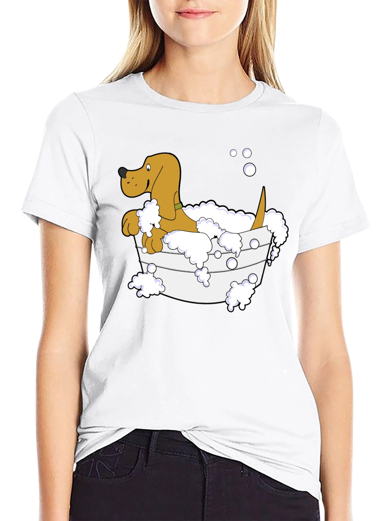 Dog in Tub Graphic Tee - Unique Cartoon Design