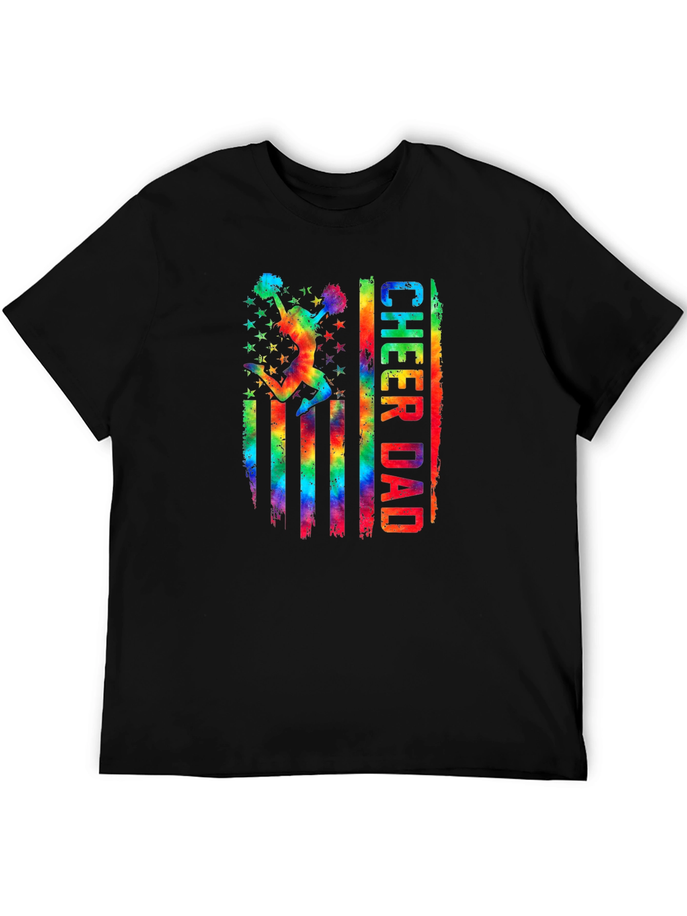 Cheer Dad T-Shirt - Rainbow USA Flag Graphic