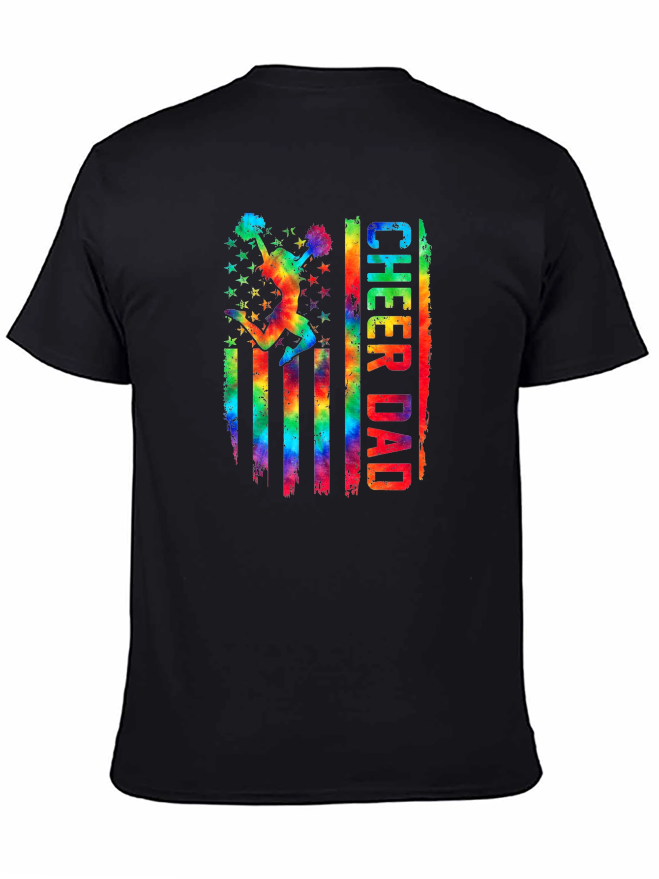 Cheer Dad T-Shirt - Rainbow USA Flag Graphic