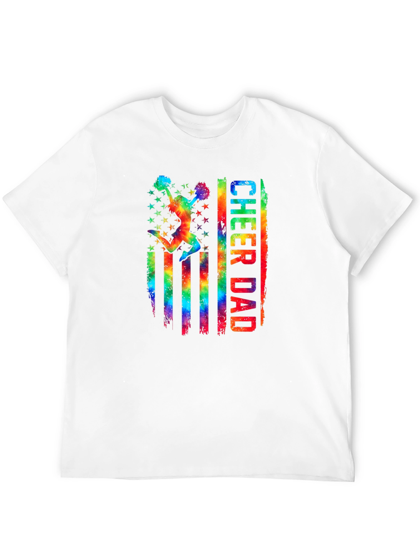 Cheer Dad T-Shirt - Rainbow USA Flag Graphic