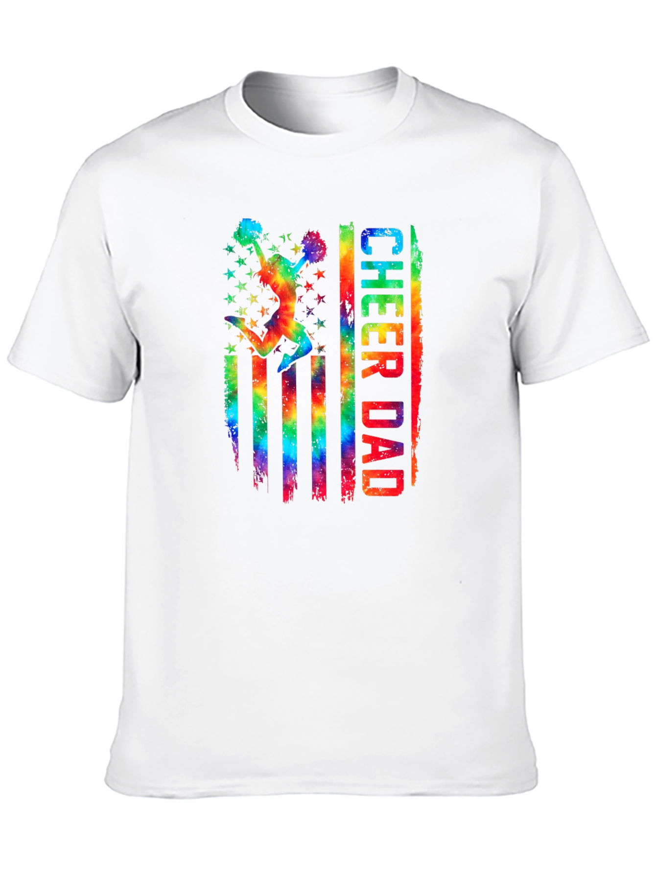 Cheer Dad T-Shirt - Rainbow USA Flag Graphic
