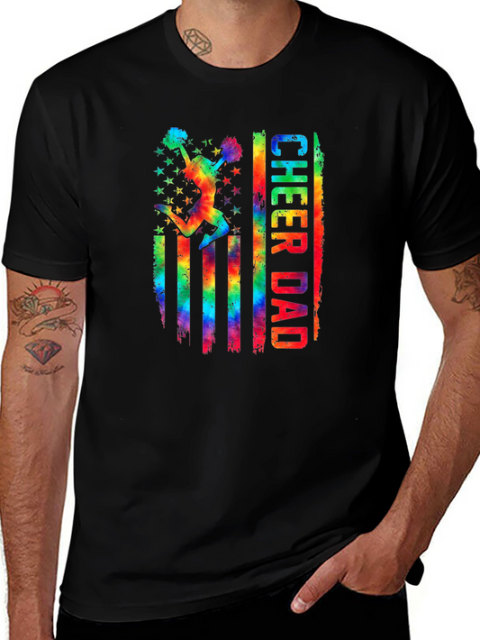 Cheer Dad T-Shirt - Rainbow USA Flag Graphic