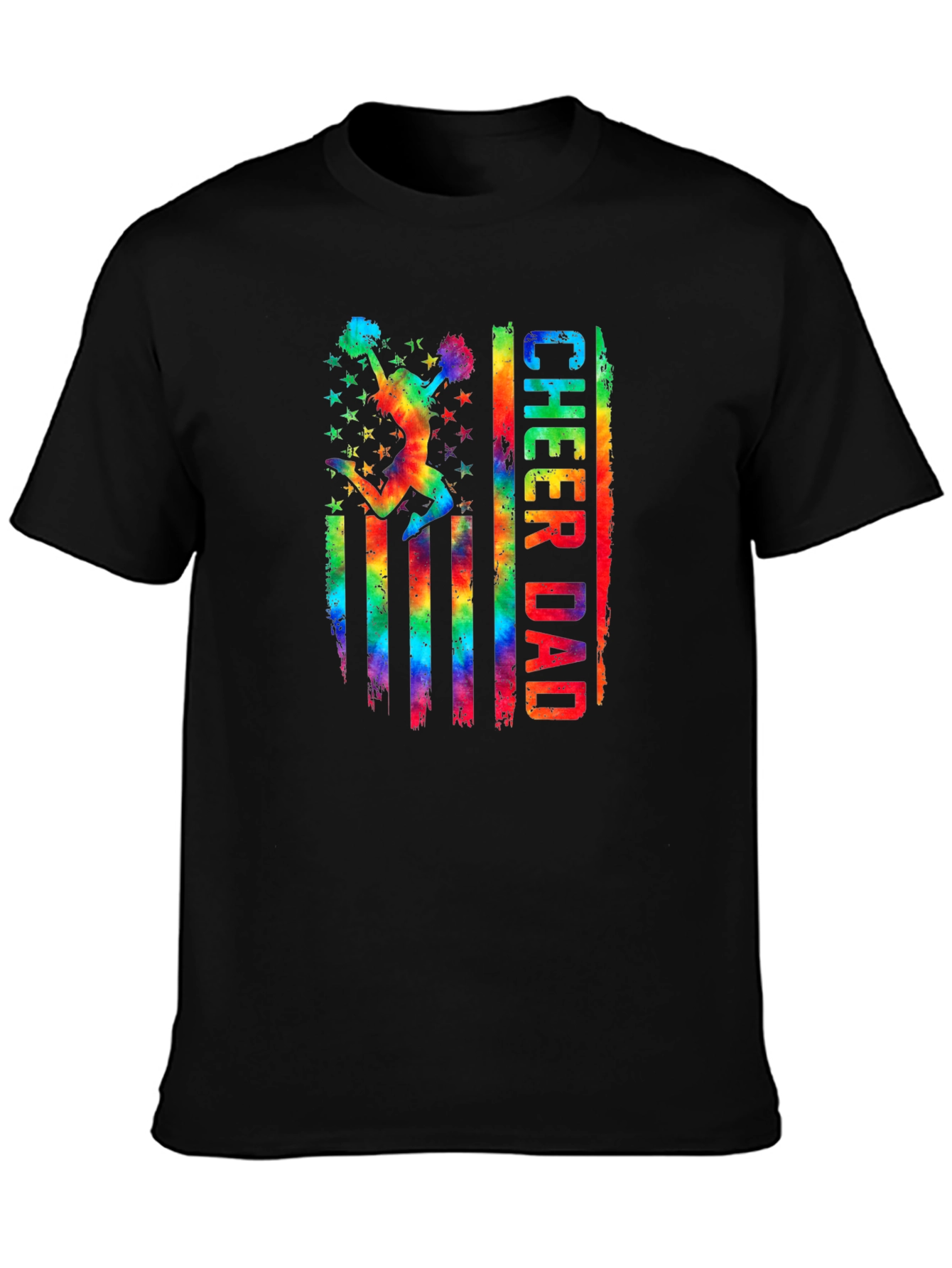 Cheer Dad T-Shirt - Rainbow USA Flag Graphic