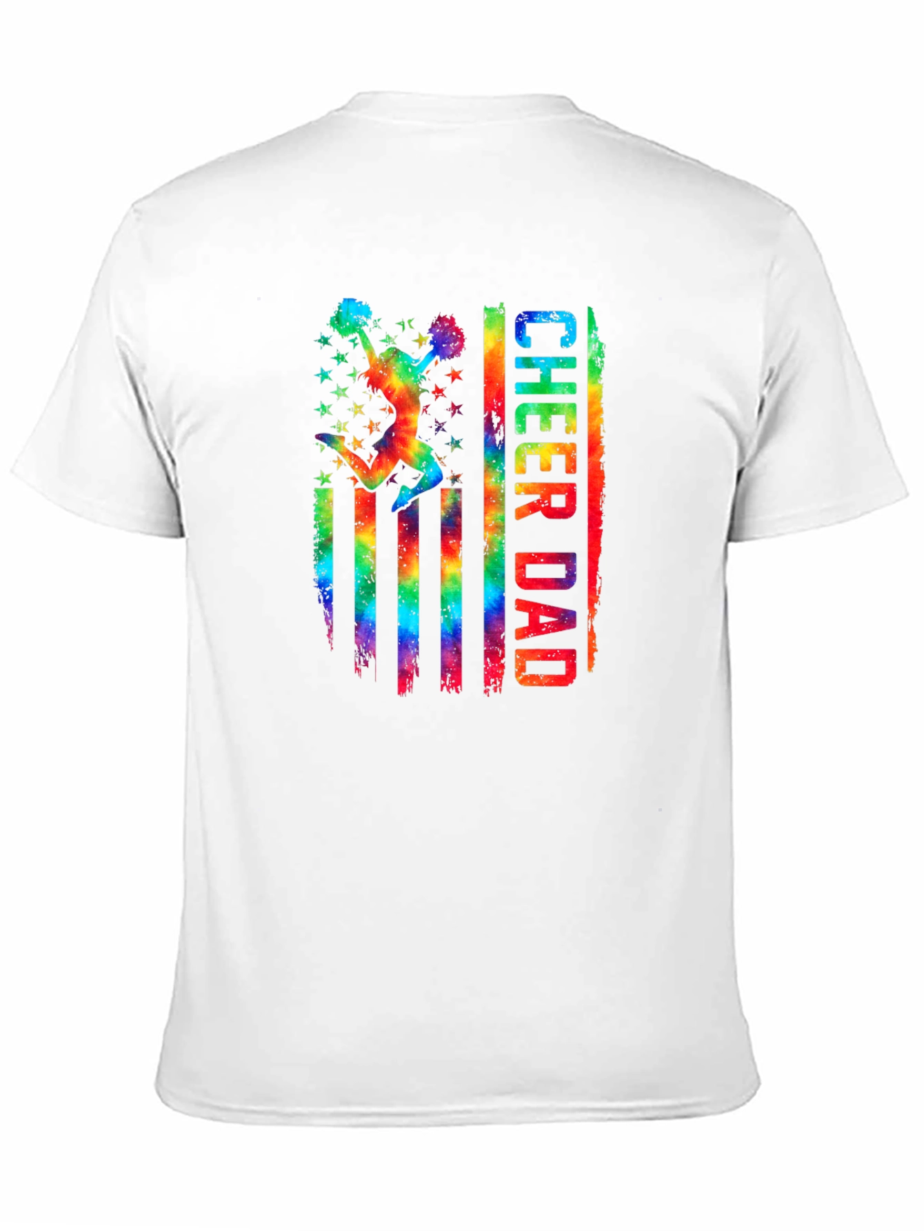 Cheer Dad T-Shirt - Rainbow USA Flag Graphic