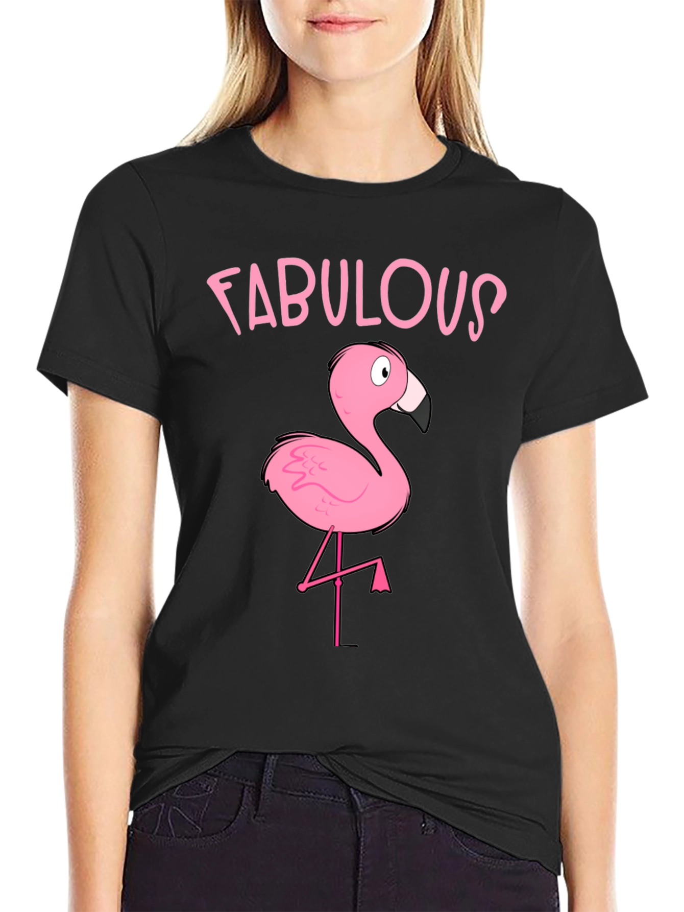 Fabulous Flamingo Graphic T-Shirt - Black