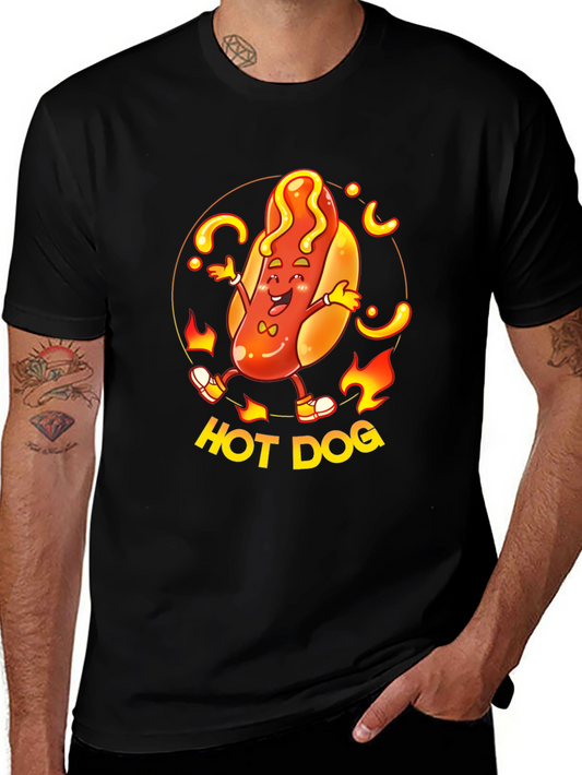 Funny Hot Dog Graphic T-Shirt - Black