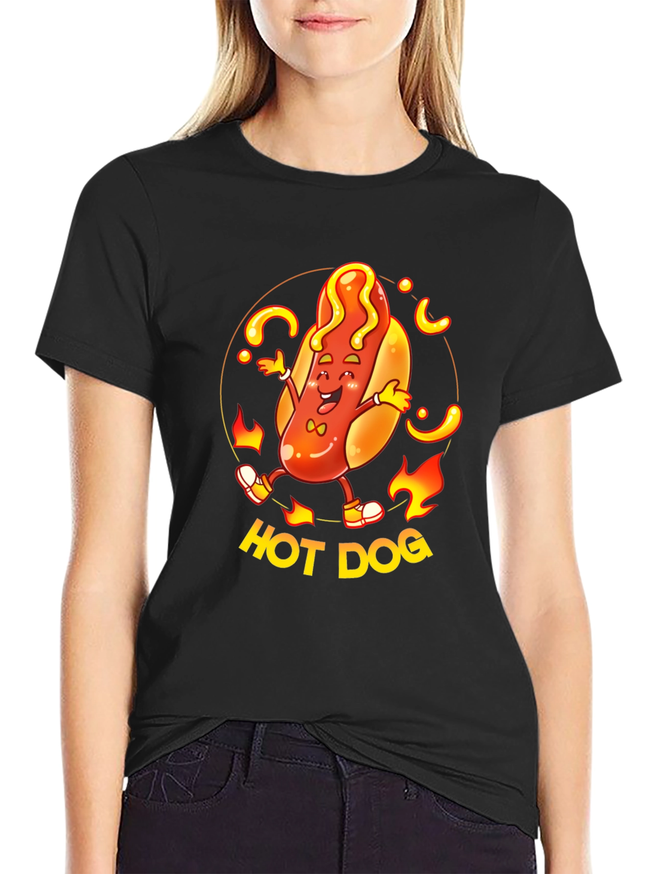 Funny Hot Dog Graphic T-Shirt - Black