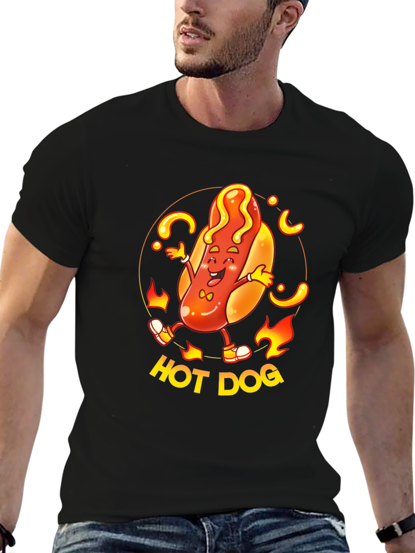 Funny Hot Dog Graphic T-Shirt - Black