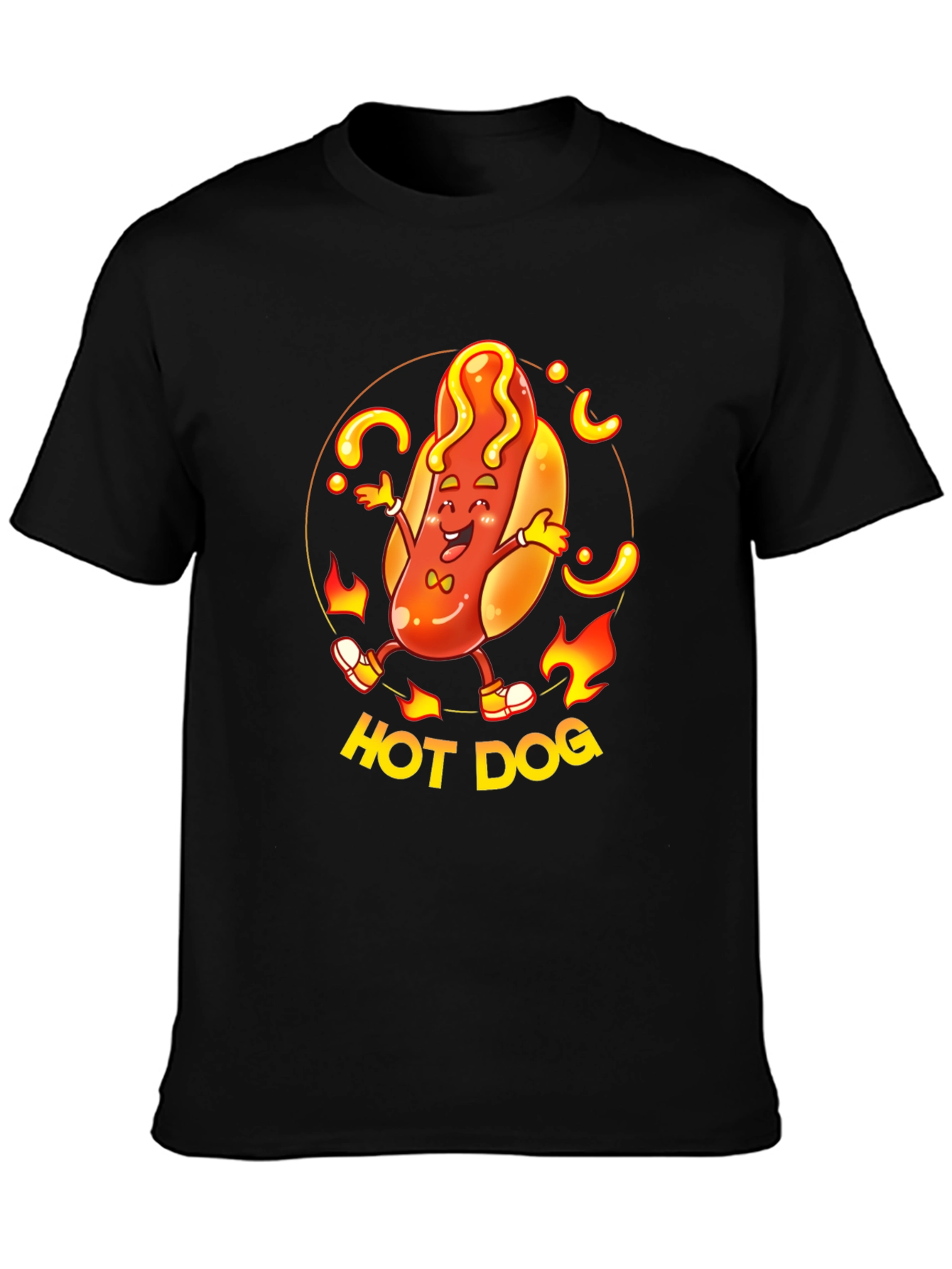 Funny Hot Dog Graphic T-Shirt - Black