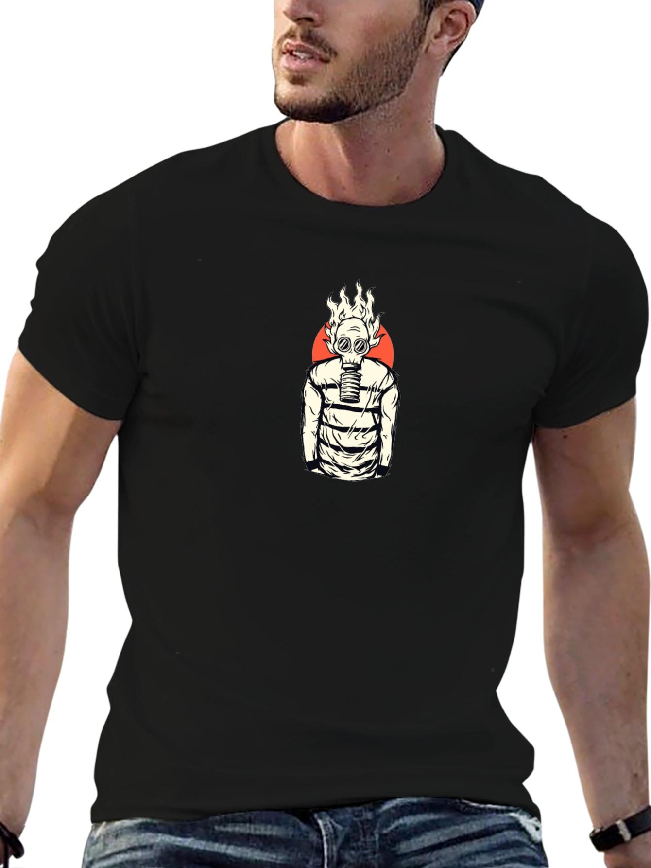 Flaming Gas Mask Graphic Tee - Edgy Streetwear