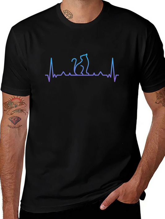 Cat Heartbeat T-Shirt - Black