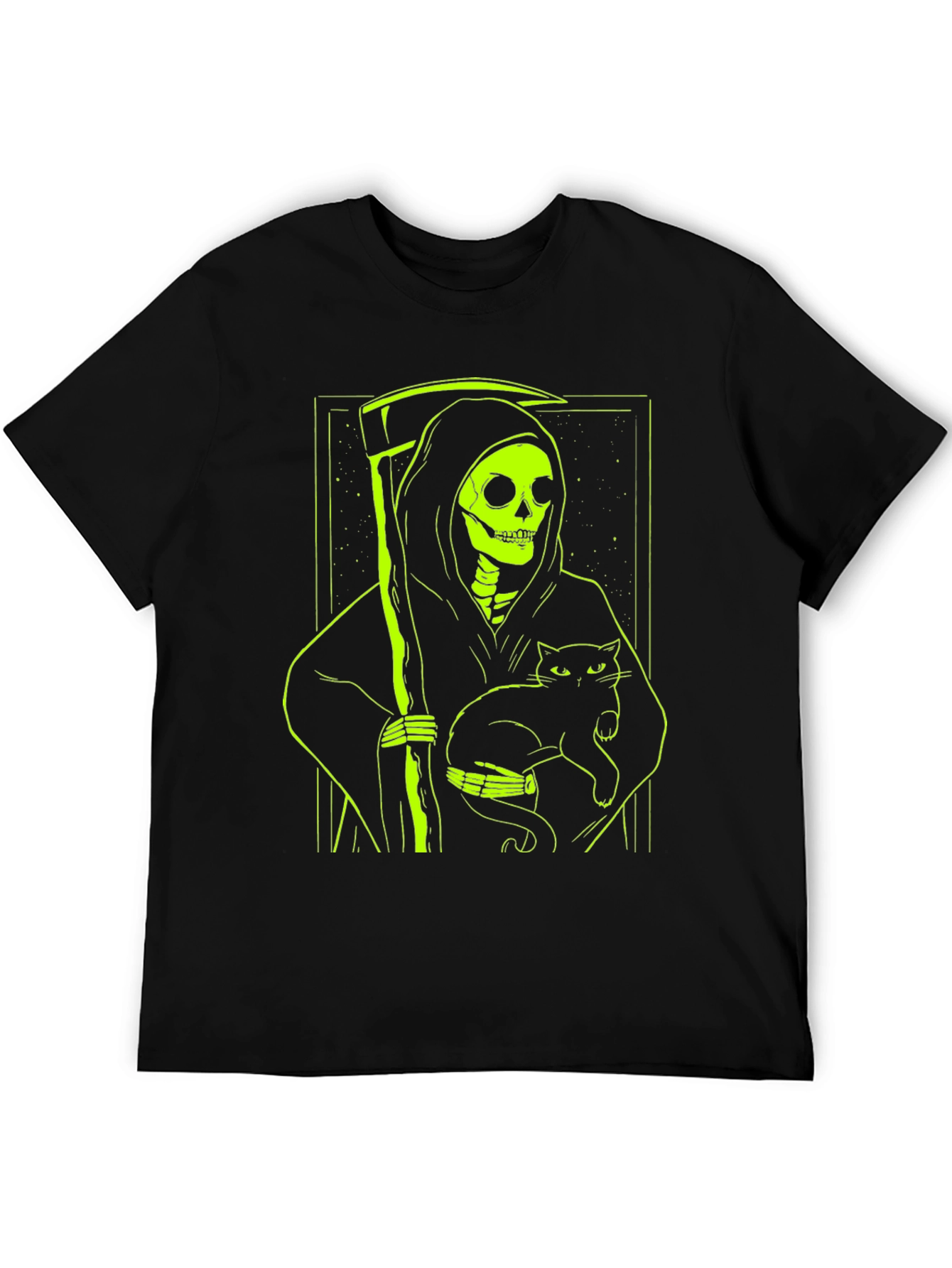 Grim Reaper Cat T-Shirt - Neon Green Graphic