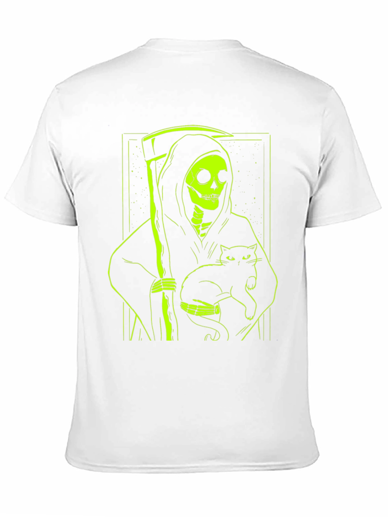 Grim Reaper Cat T-Shirt - Neon Green Graphic