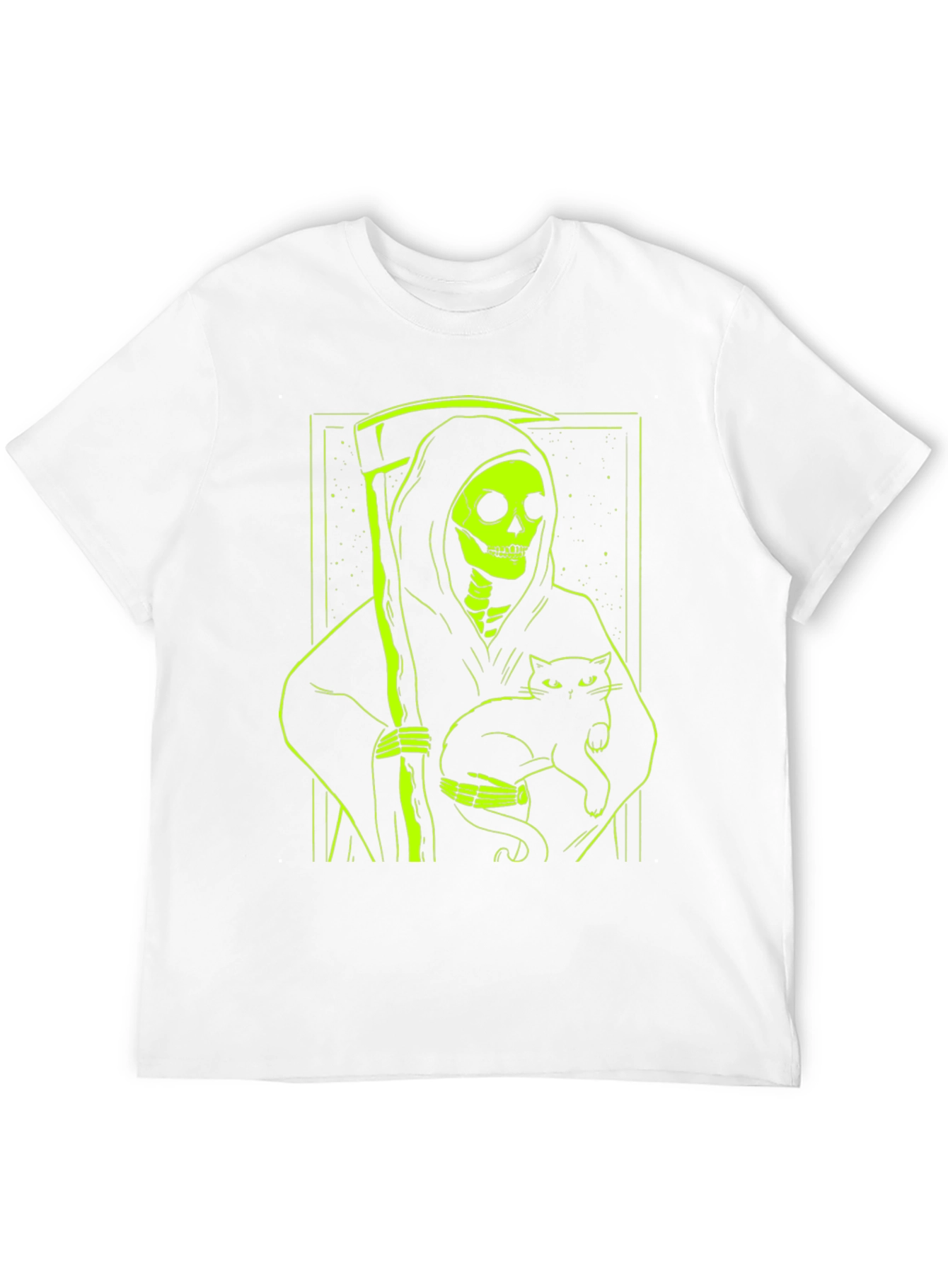 Grim Reaper Cat T-Shirt - Neon Green Graphic