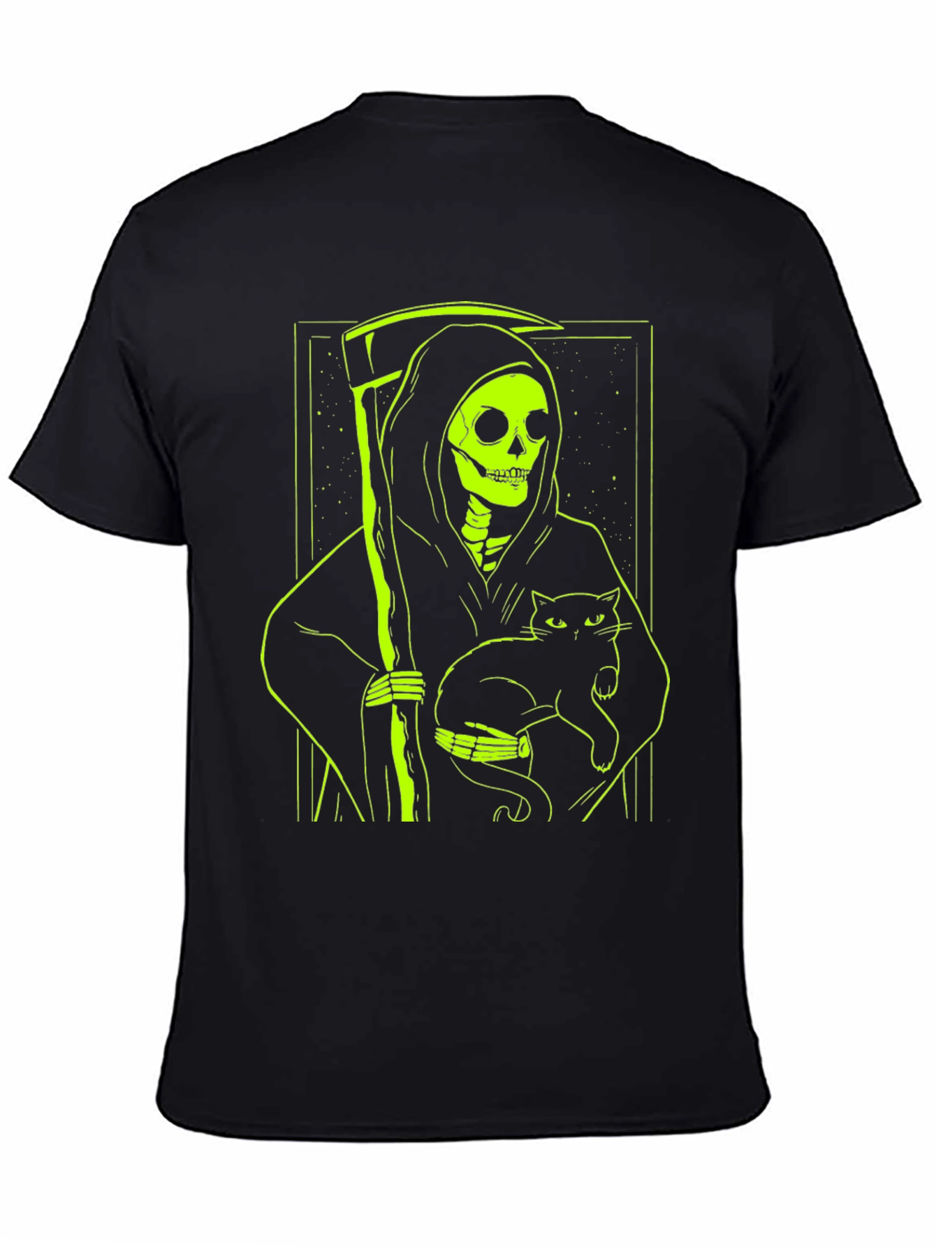 Grim Reaper Cat T-Shirt - Neon Green Graphic