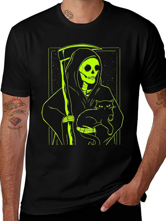 Grim Reaper Cat T-Shirt - Neon Green Graphic