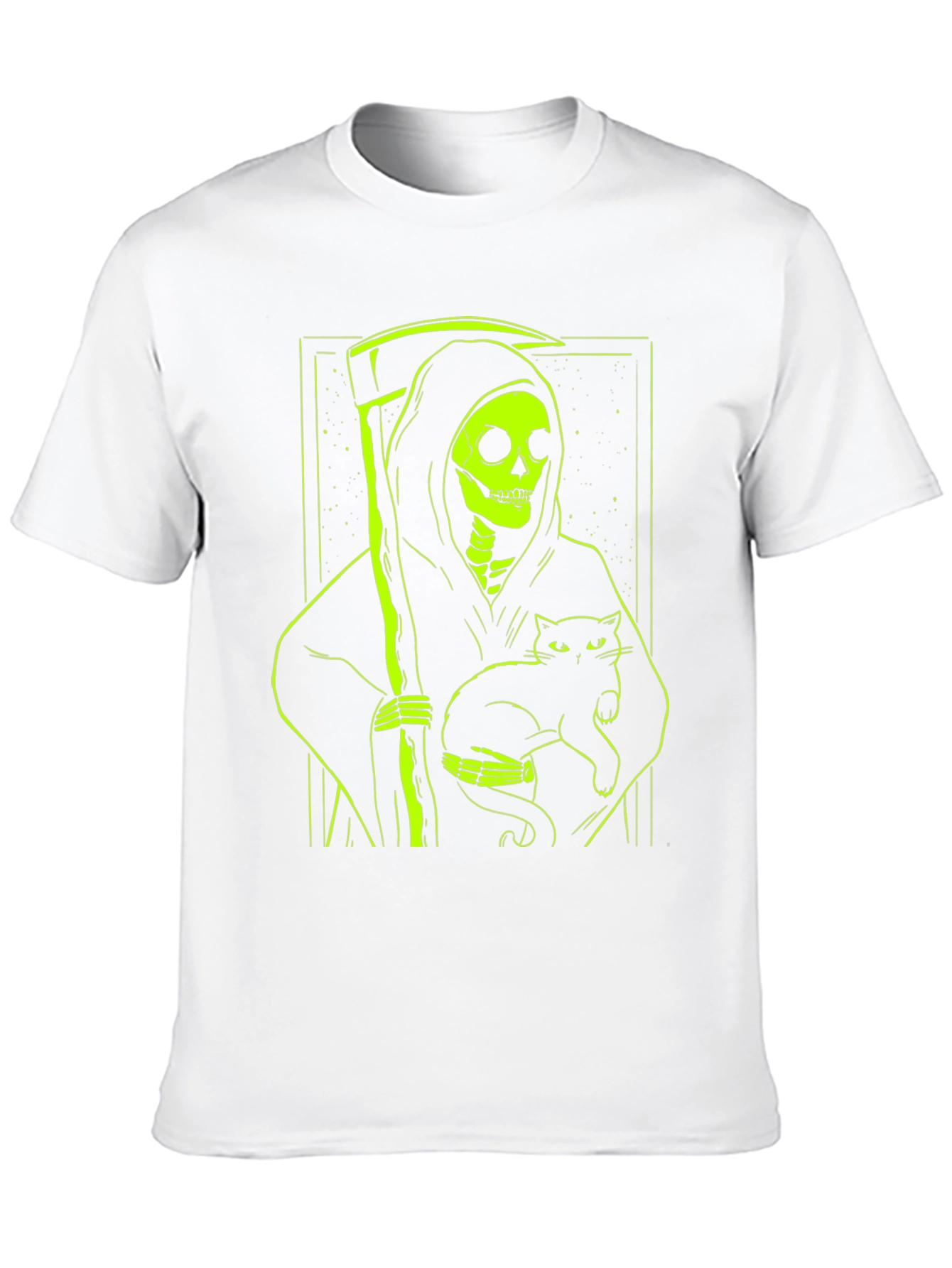 Grim Reaper Cat T-Shirt - Neon Green Graphic