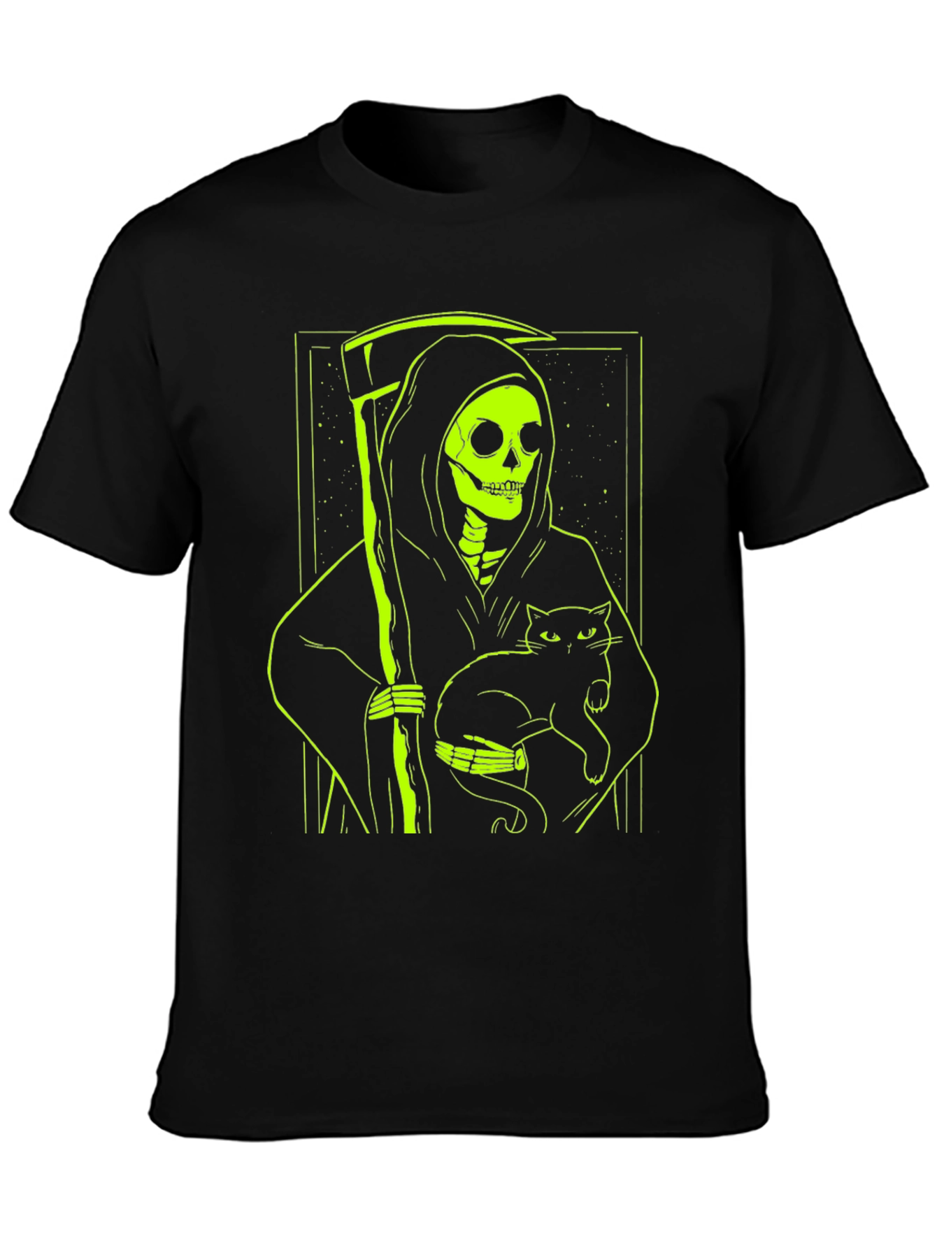 Grim Reaper Cat T-Shirt - Neon Green Graphic