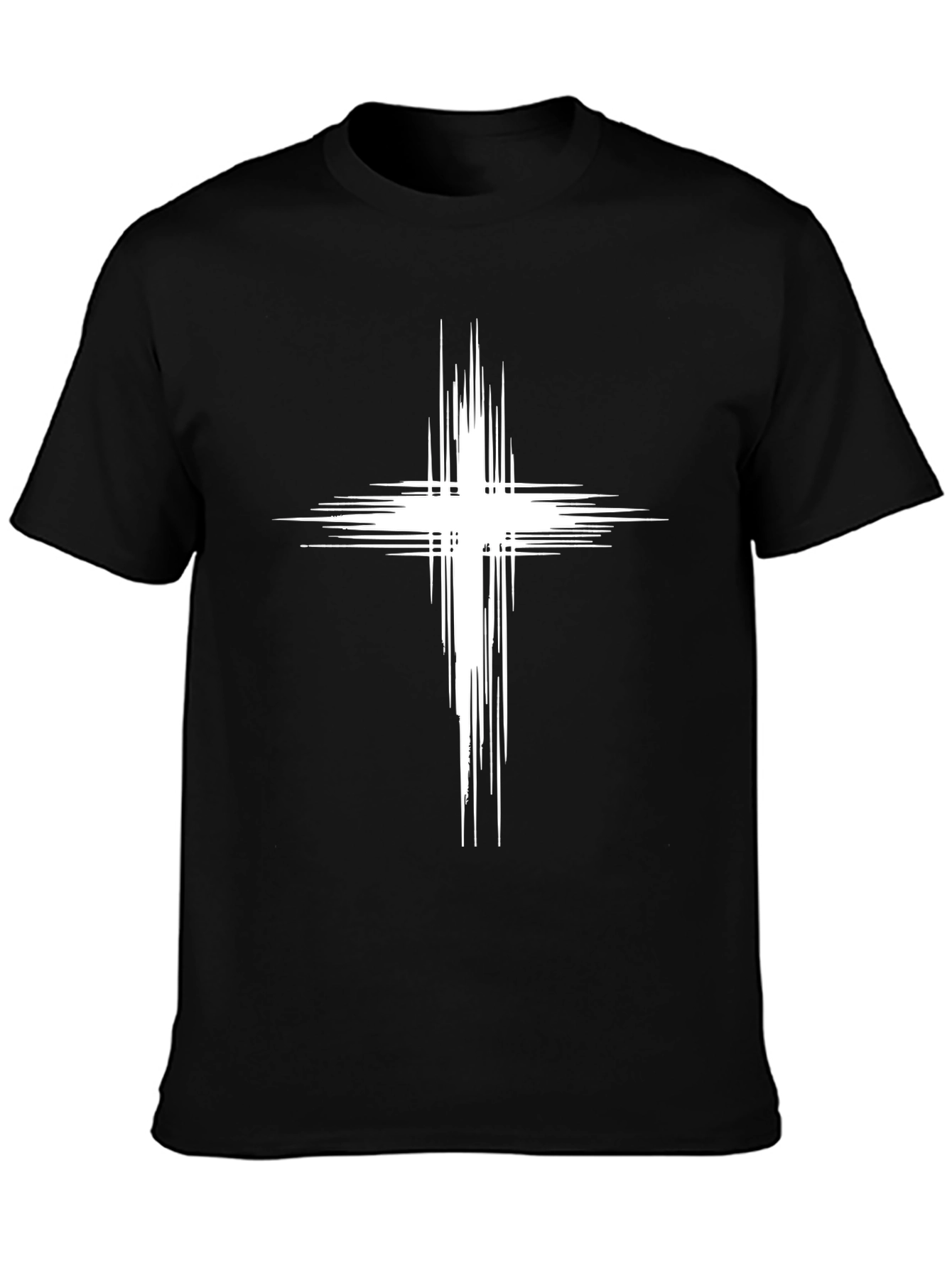 Mens Black T-Shirt with White Abstract Cross Design