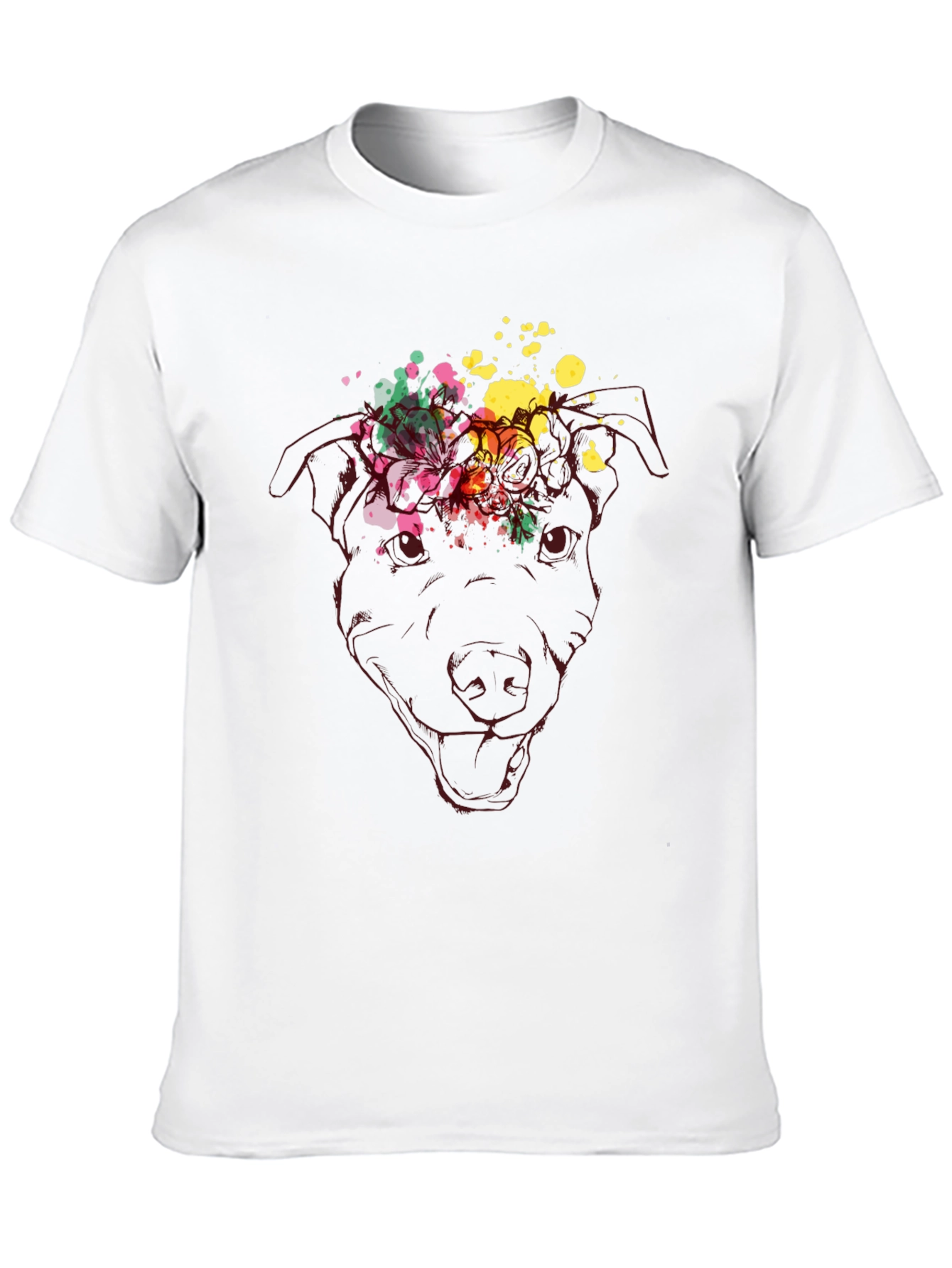Dog Head Floral Splash Graphic Tee - Black