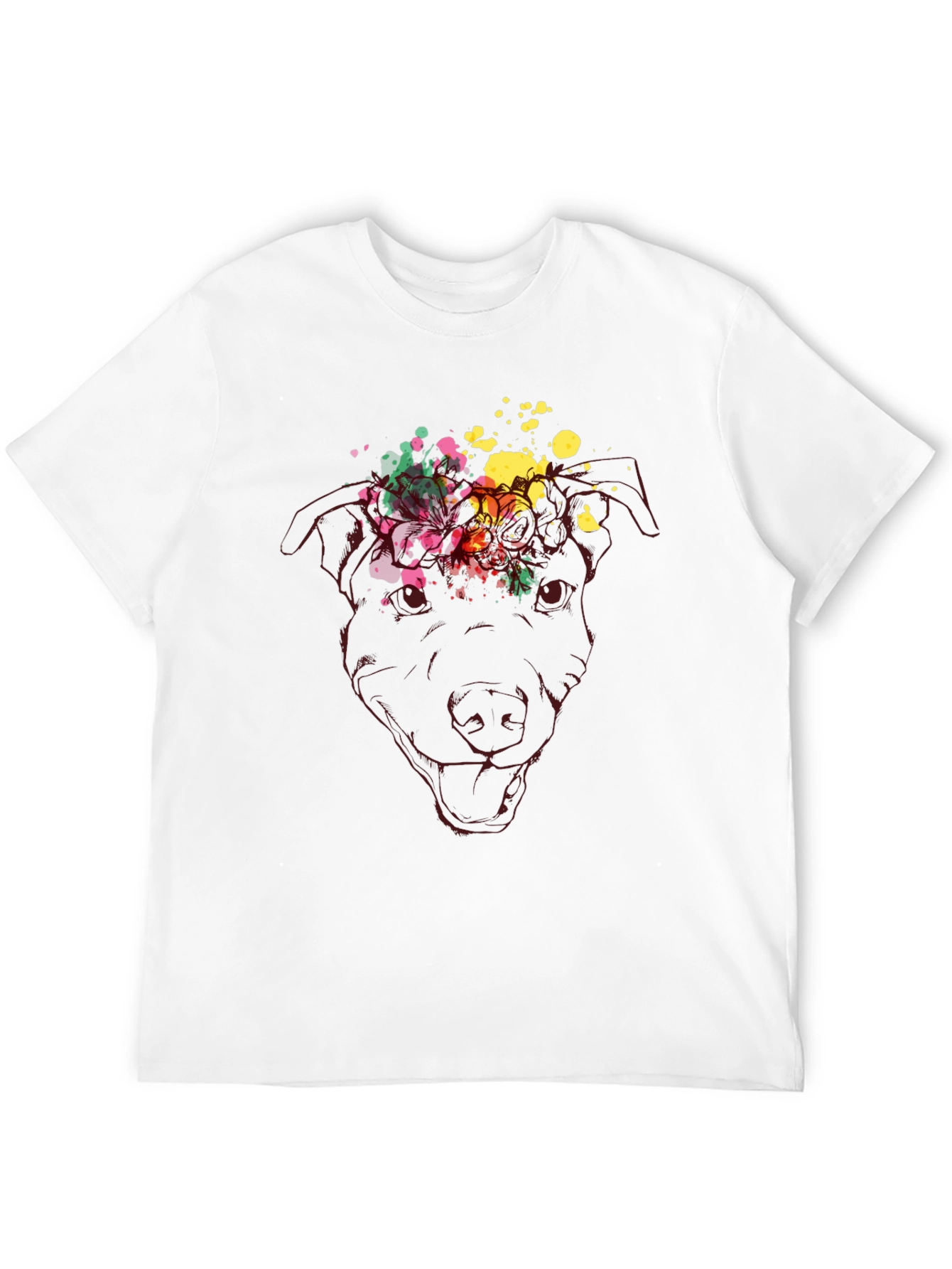Dog Head Floral Splash Graphic Tee - Black