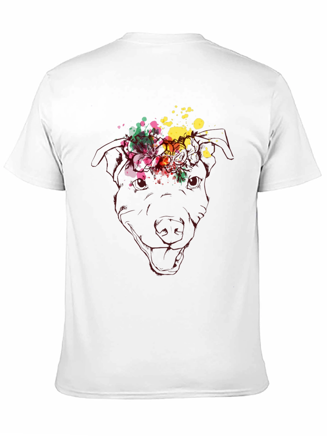 Dog Head Floral Splash Graphic Tee - Black