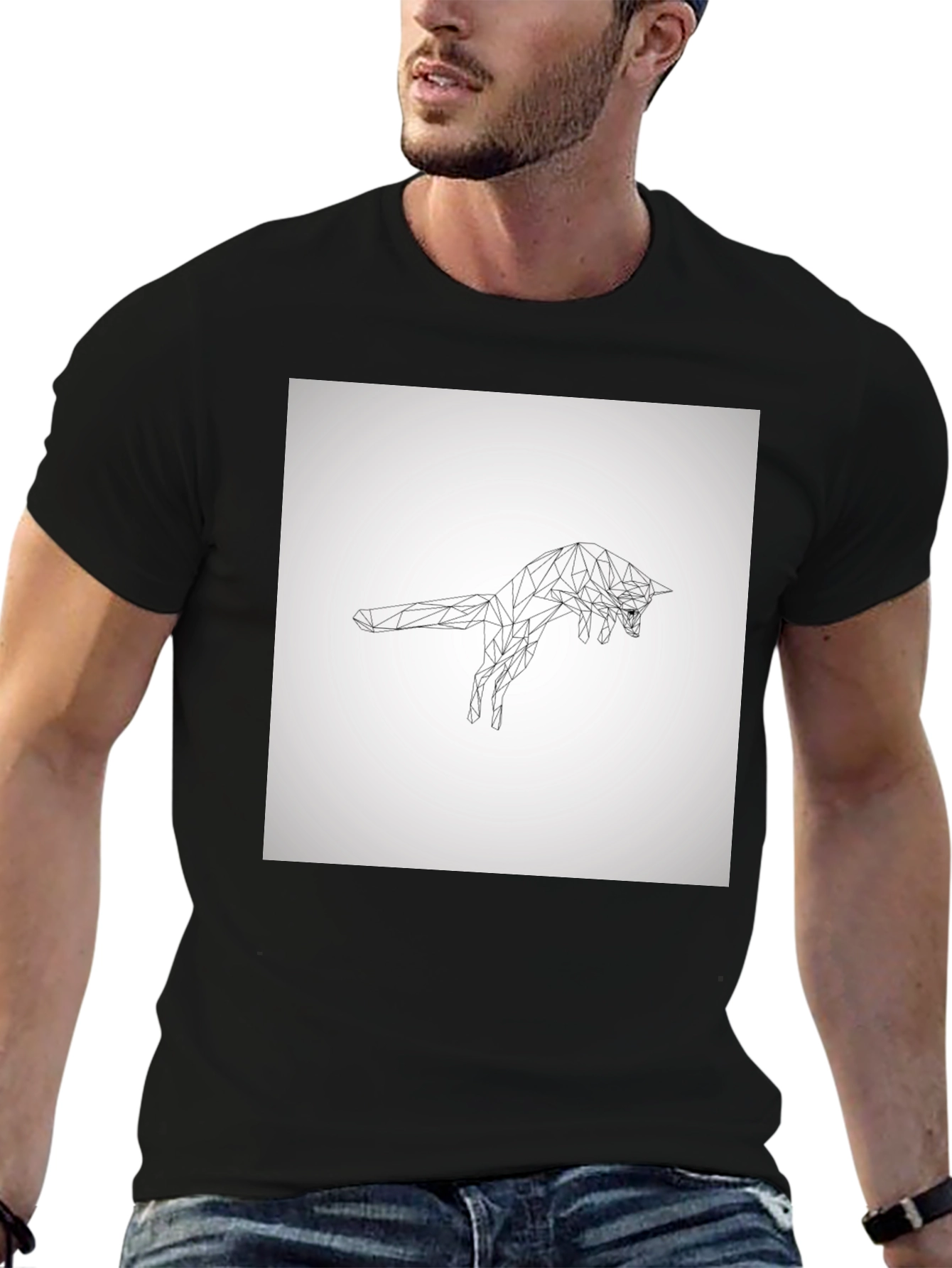 Geometric Fox Graphic Tee - Modern Black T-Shirt