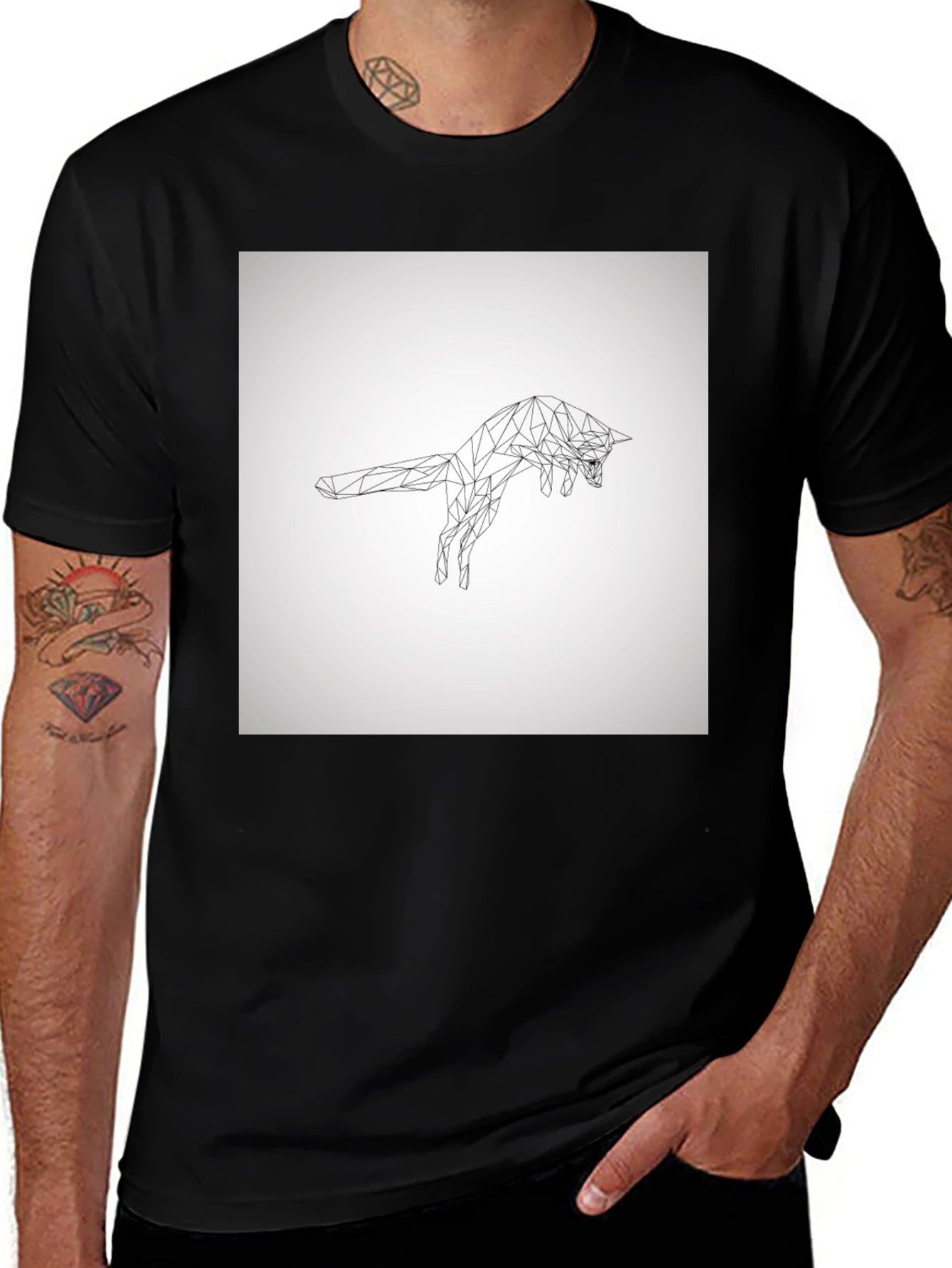 Geometric Fox Graphic Tee - Modern Black T-Shirt