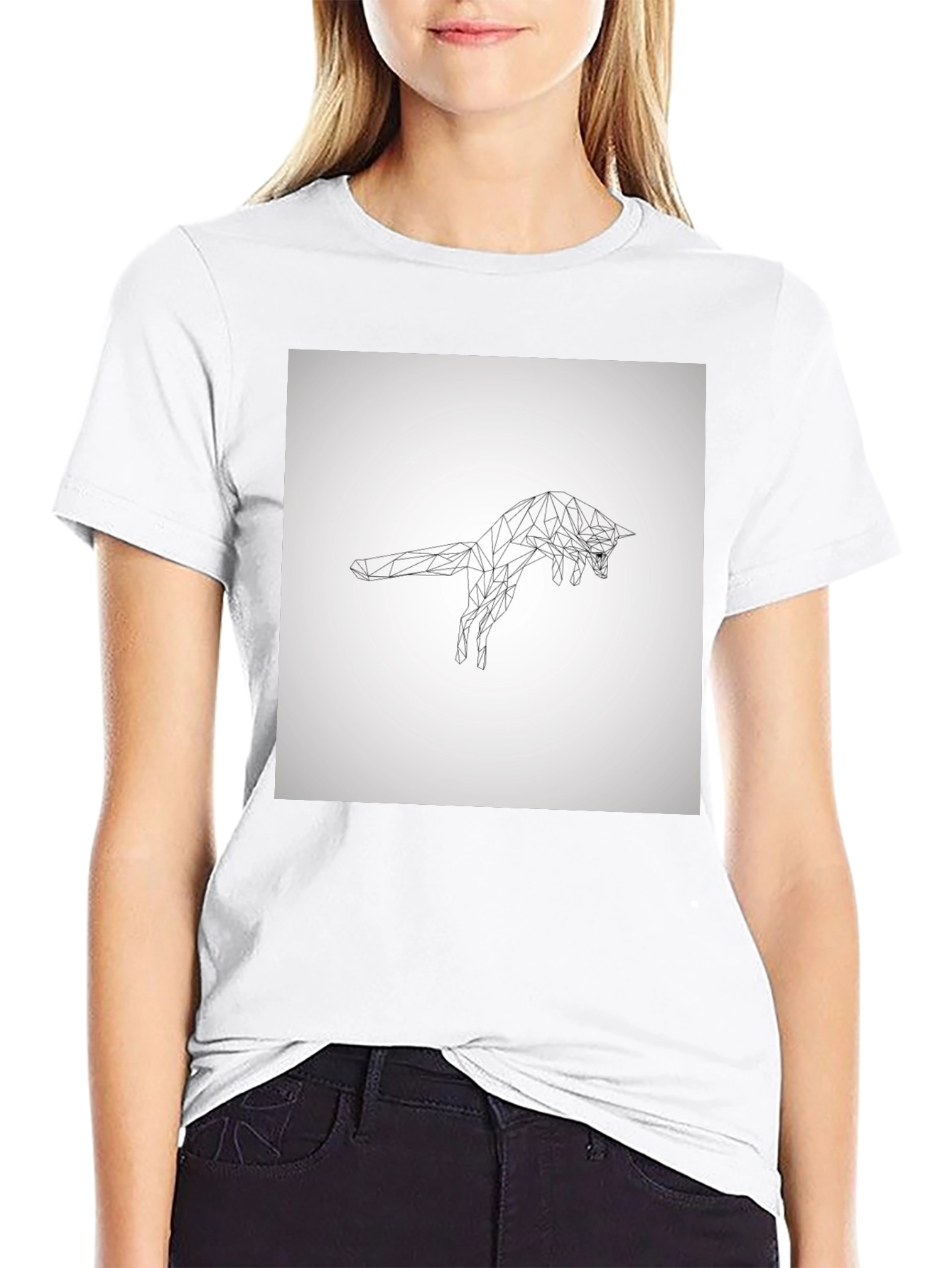 Geometric Fox Graphic Tee - Modern Black T-Shirt