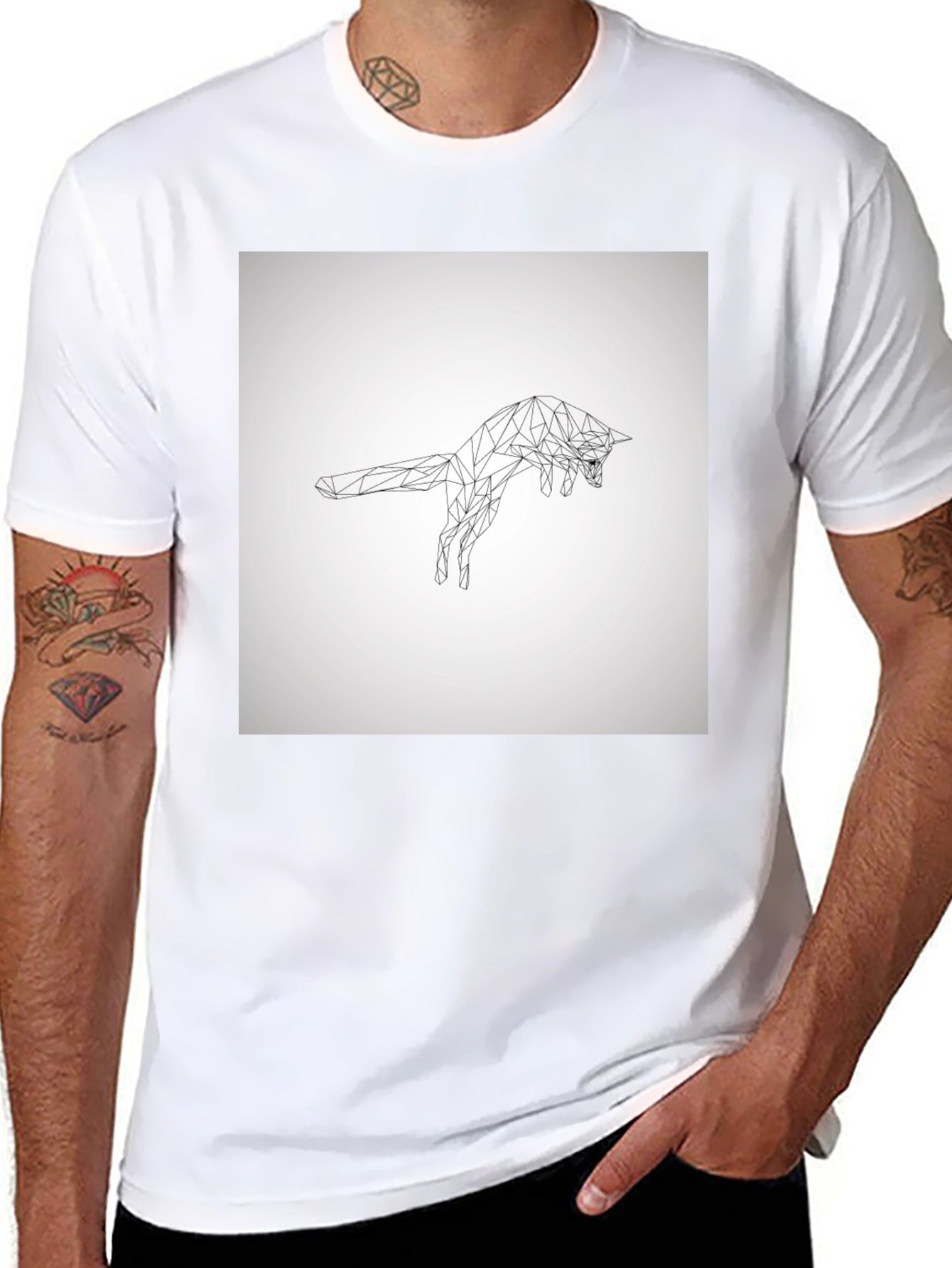 Geometric Fox Graphic Tee - Modern Black T-Shirt